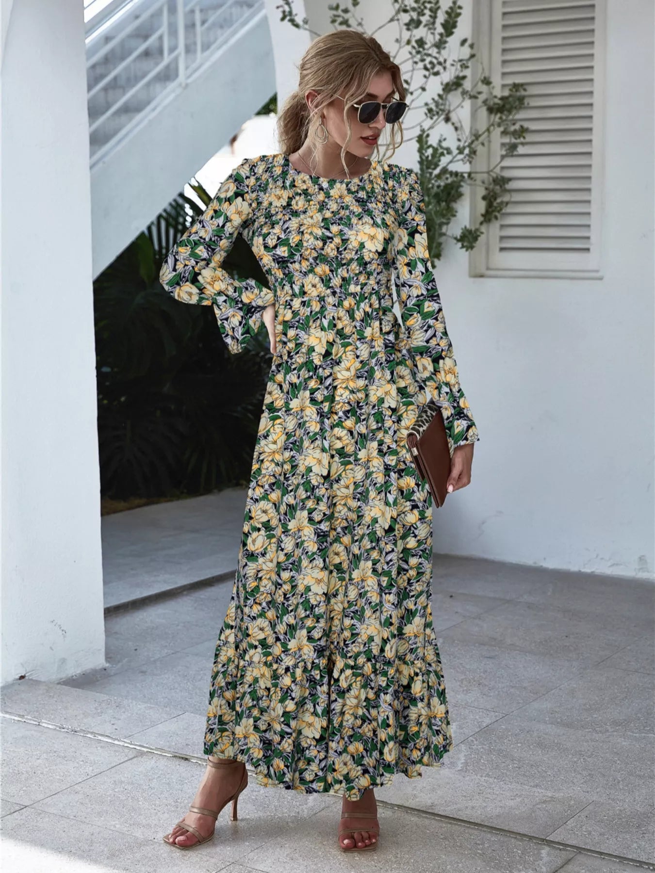 Floral Flounce Sleeve Maxi Dress - MAD RUFFI