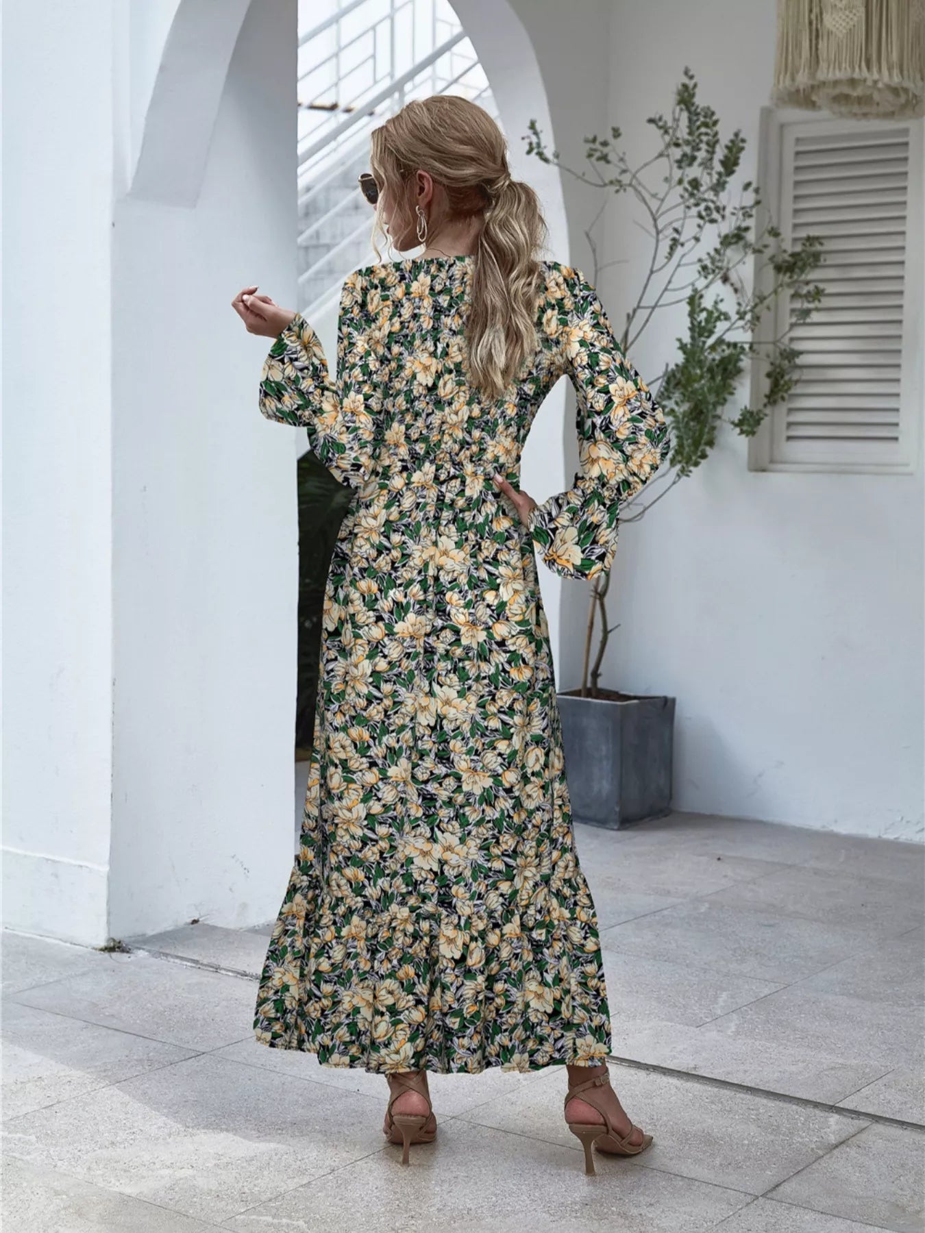 Floral Flounce Sleeve Maxi Dress - MAD RUFFI