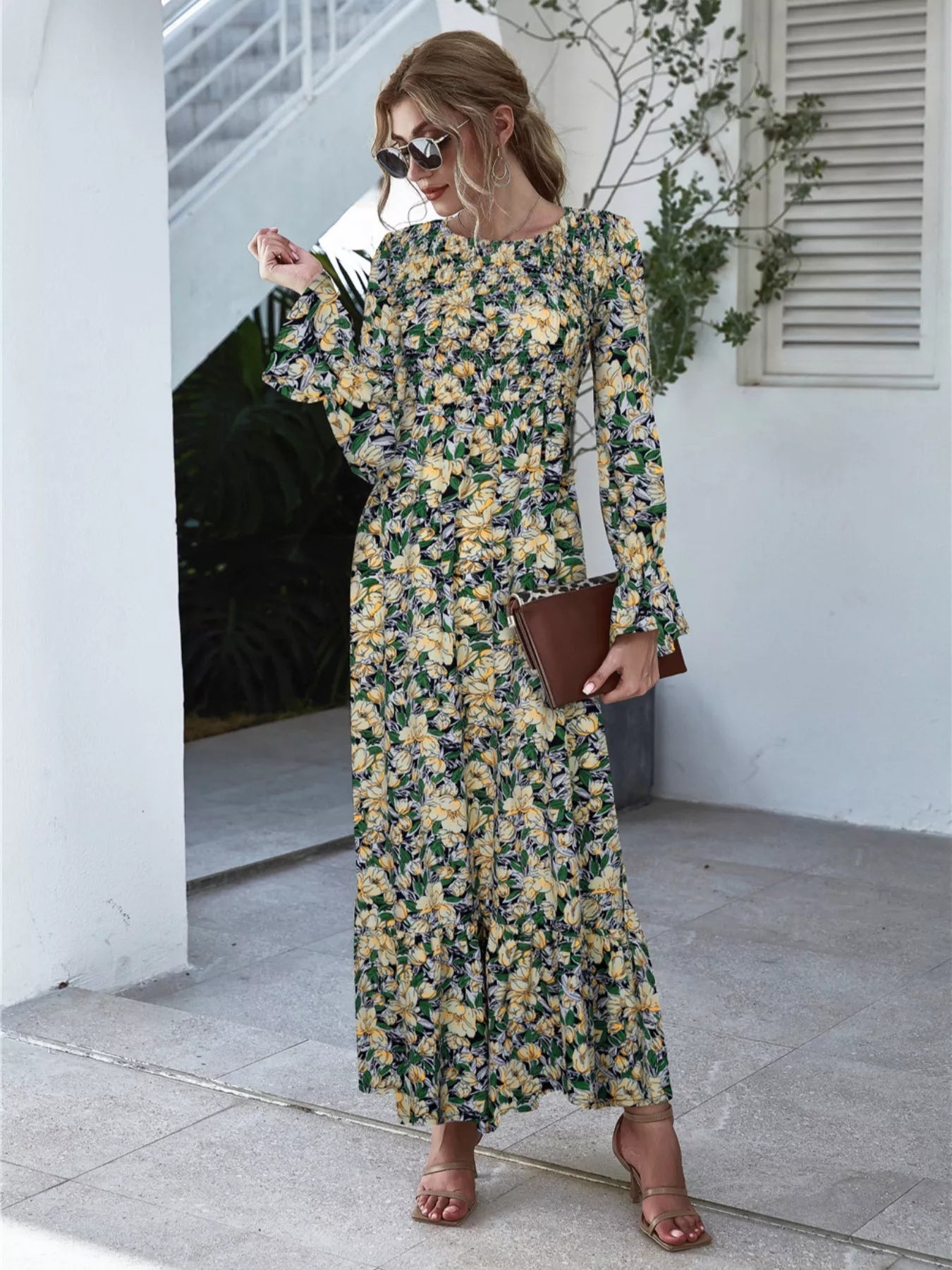 Floral Flounce Sleeve Maxi Dress - MAD RUFFI