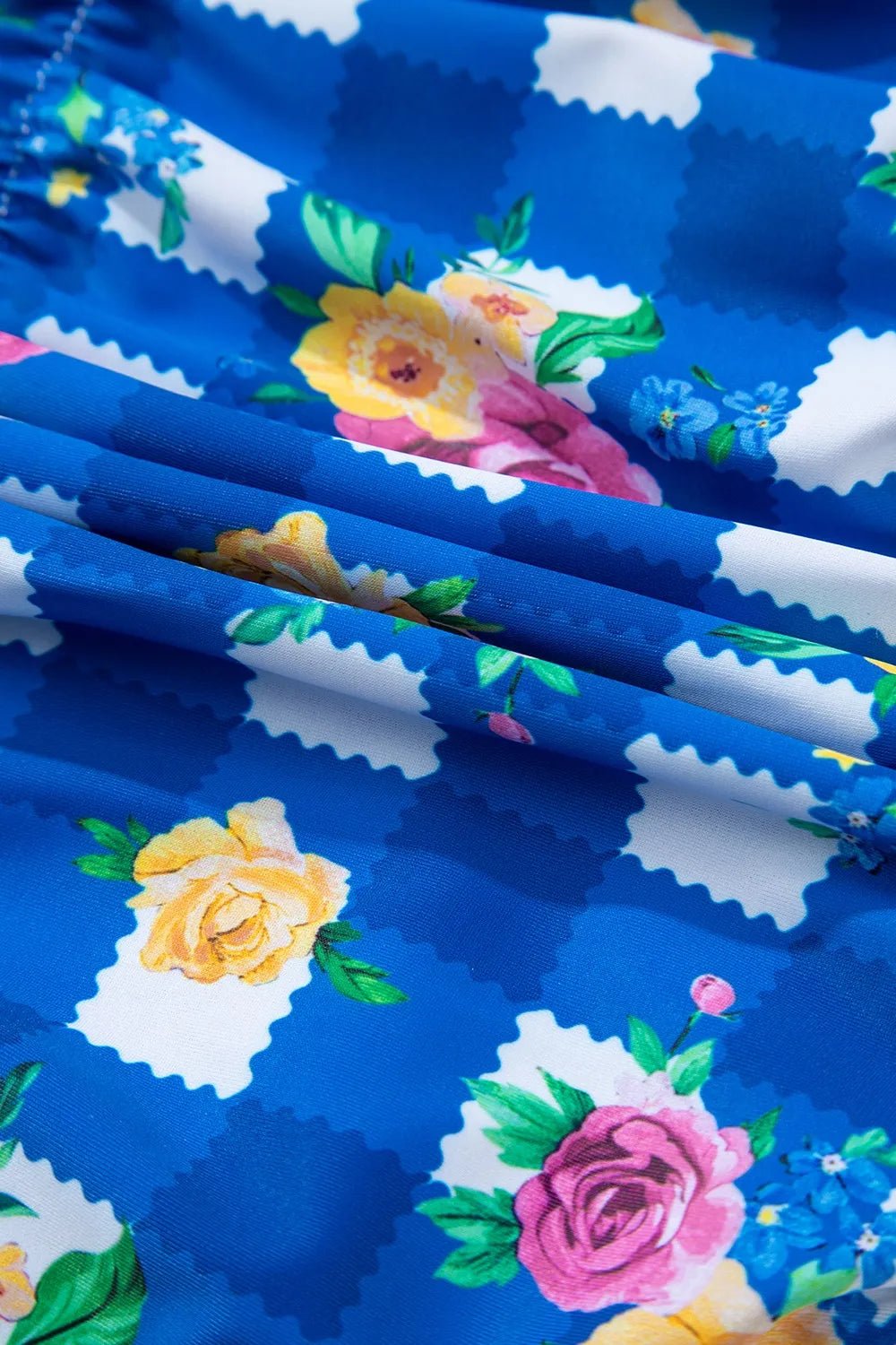 Floral Gingham Halter Neck Drawstring One Piece Swimwear - MAD RUFFI