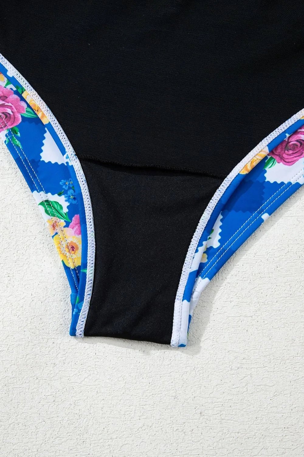 Floral Gingham Halter Neck Drawstring One Piece Swimwear - MAD RUFFI