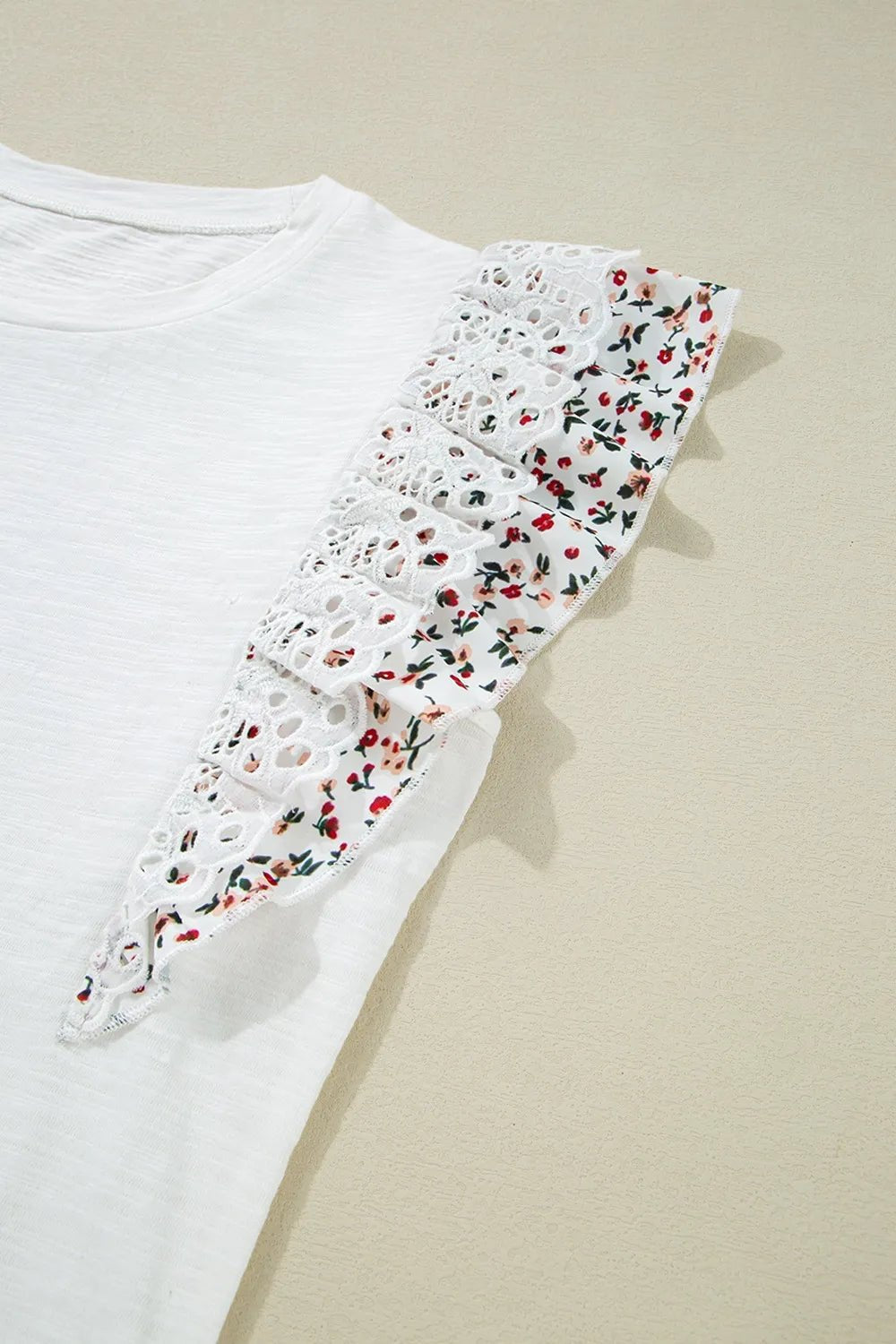 Floral Lace Eyelet Patched Butterfly Sleeve Blouse - MAD RUFFI