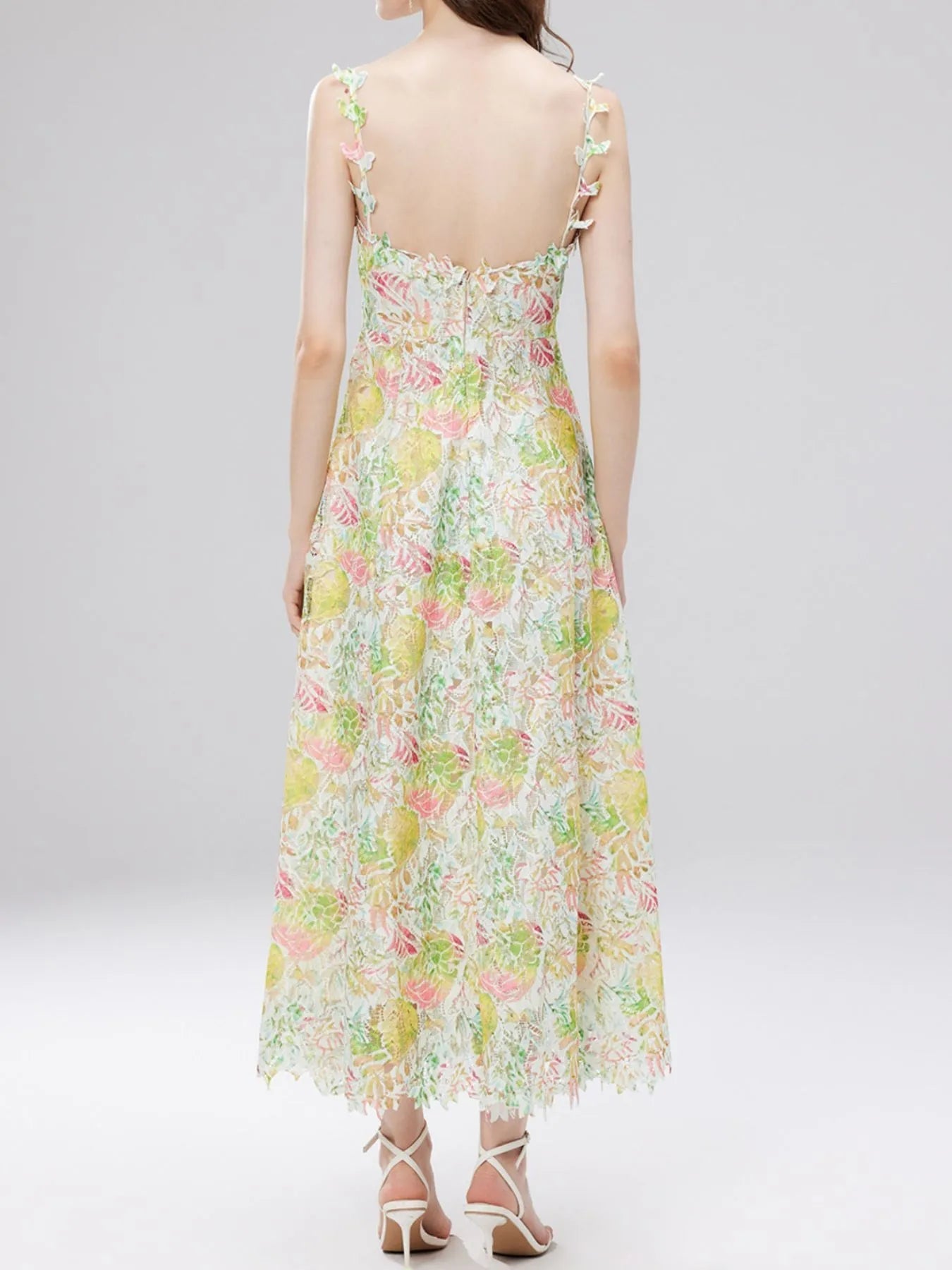 Floral Lace Sleeveless V - Neck Midi Dress - MAD RUFFI