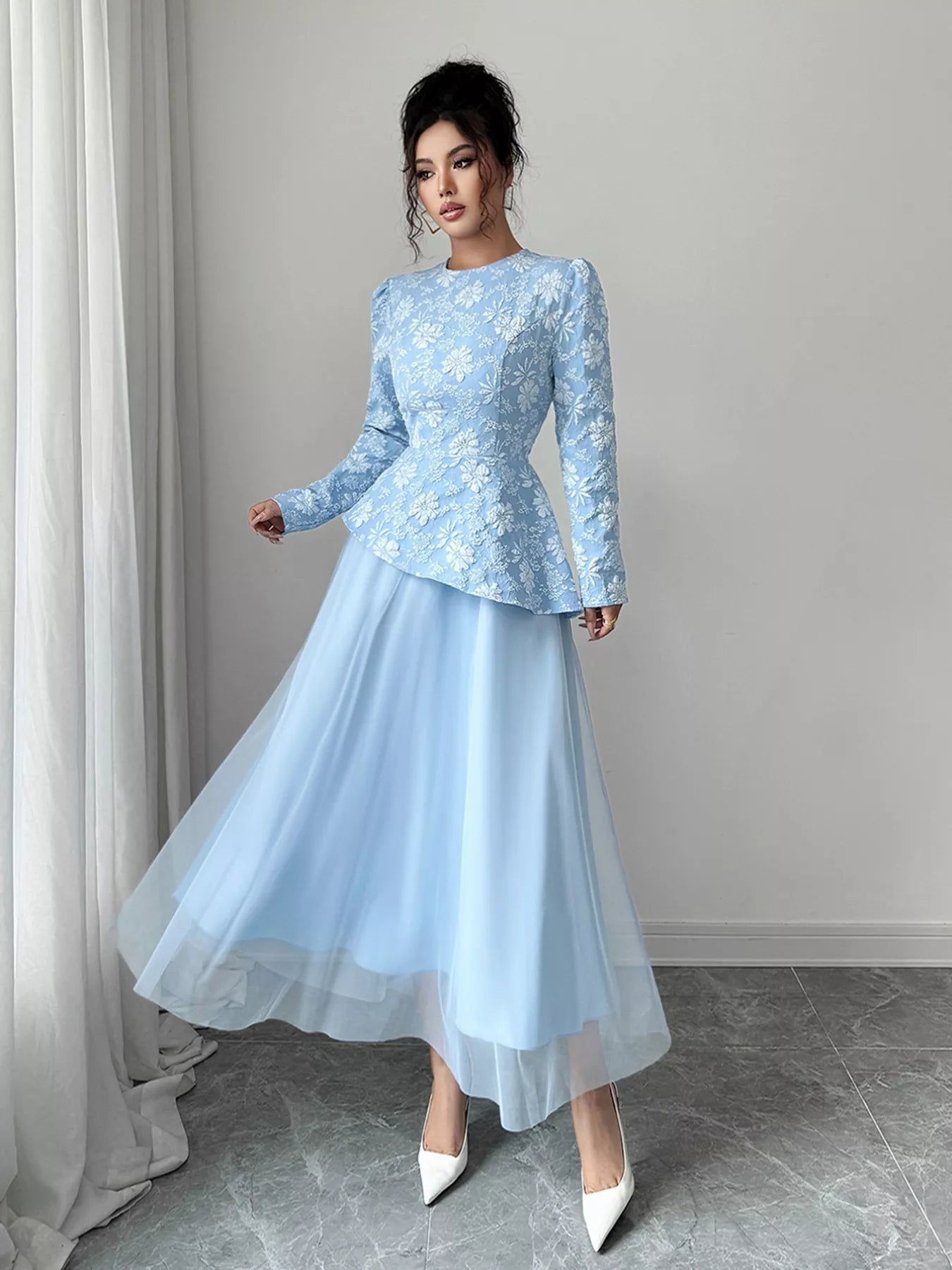 Floral Long Sleeve Tulle Dress - MAD RUFFI
