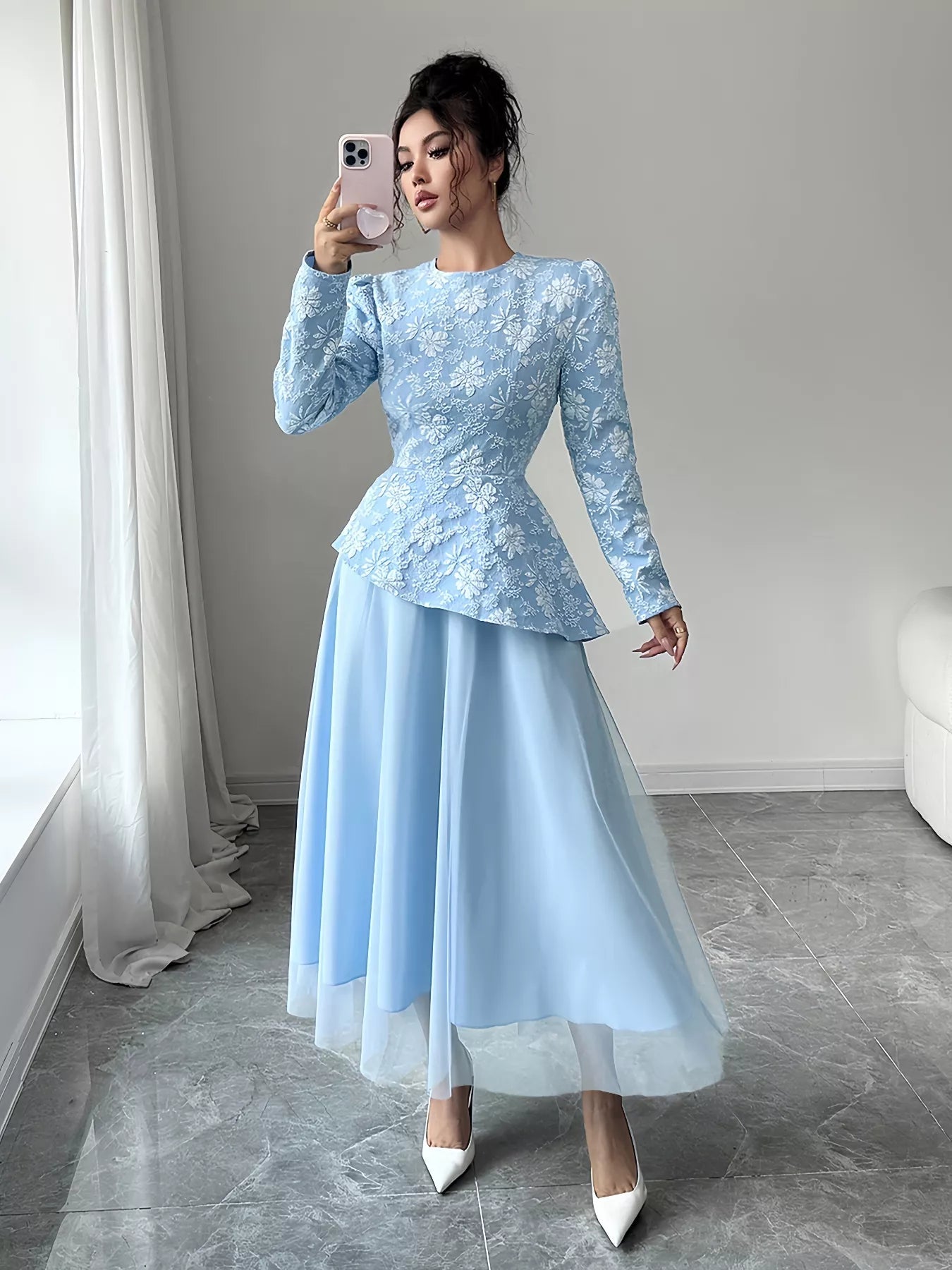 Floral Long Sleeve Tulle Dress - MAD RUFFI