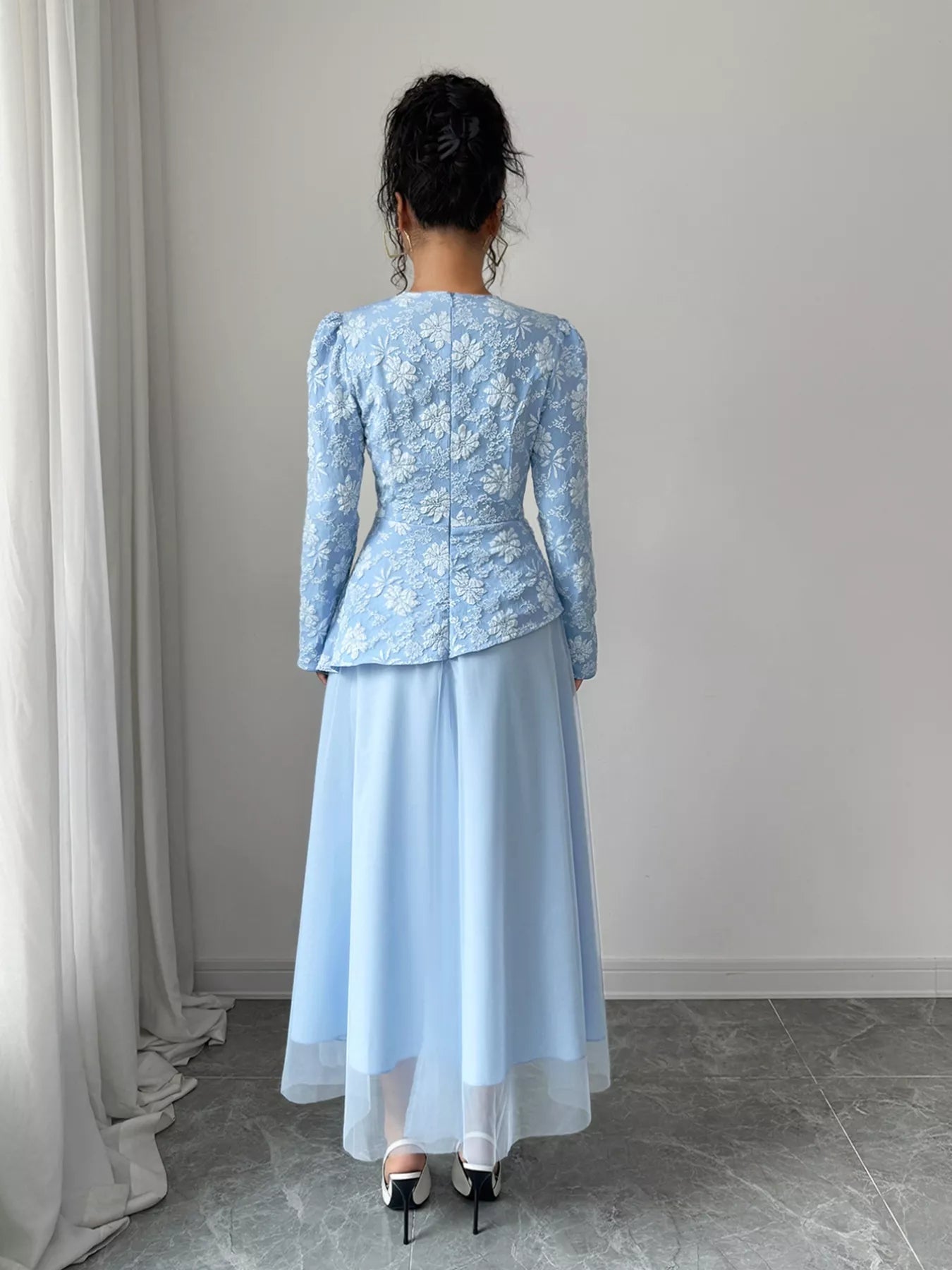 Floral Long Sleeve Tulle Dress - MAD RUFFI