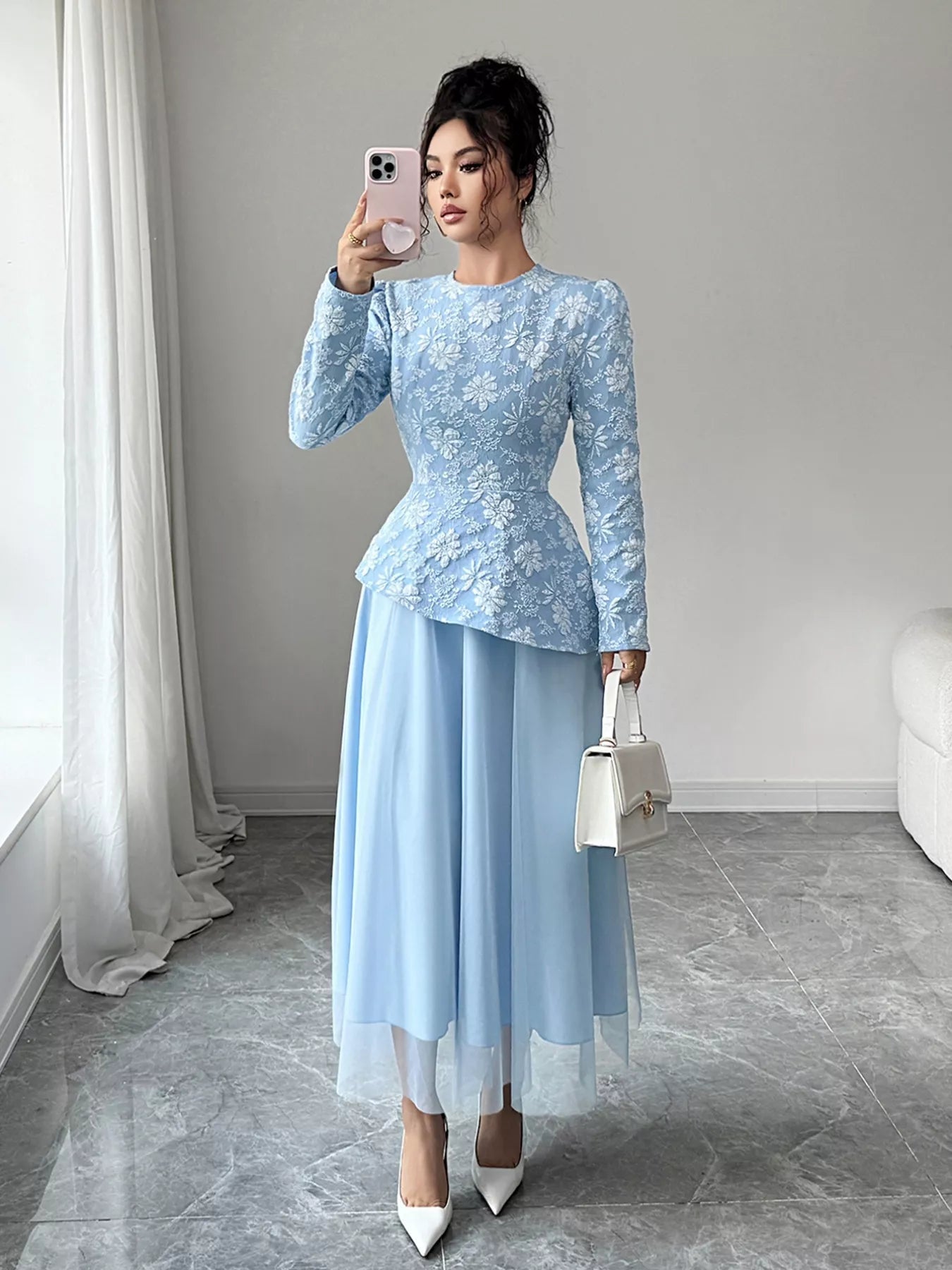Floral Long Sleeve Tulle Dress - MAD RUFFI