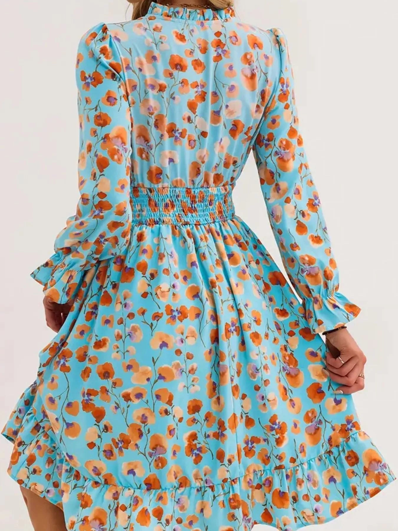Floral Notched Flounce Sleeve Dress - MAD RUFFI
