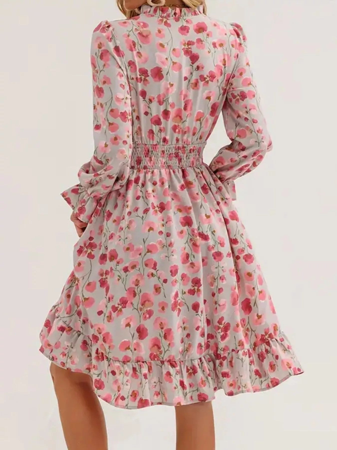 Floral Notched Flounce Sleeve Dress - MAD RUFFI