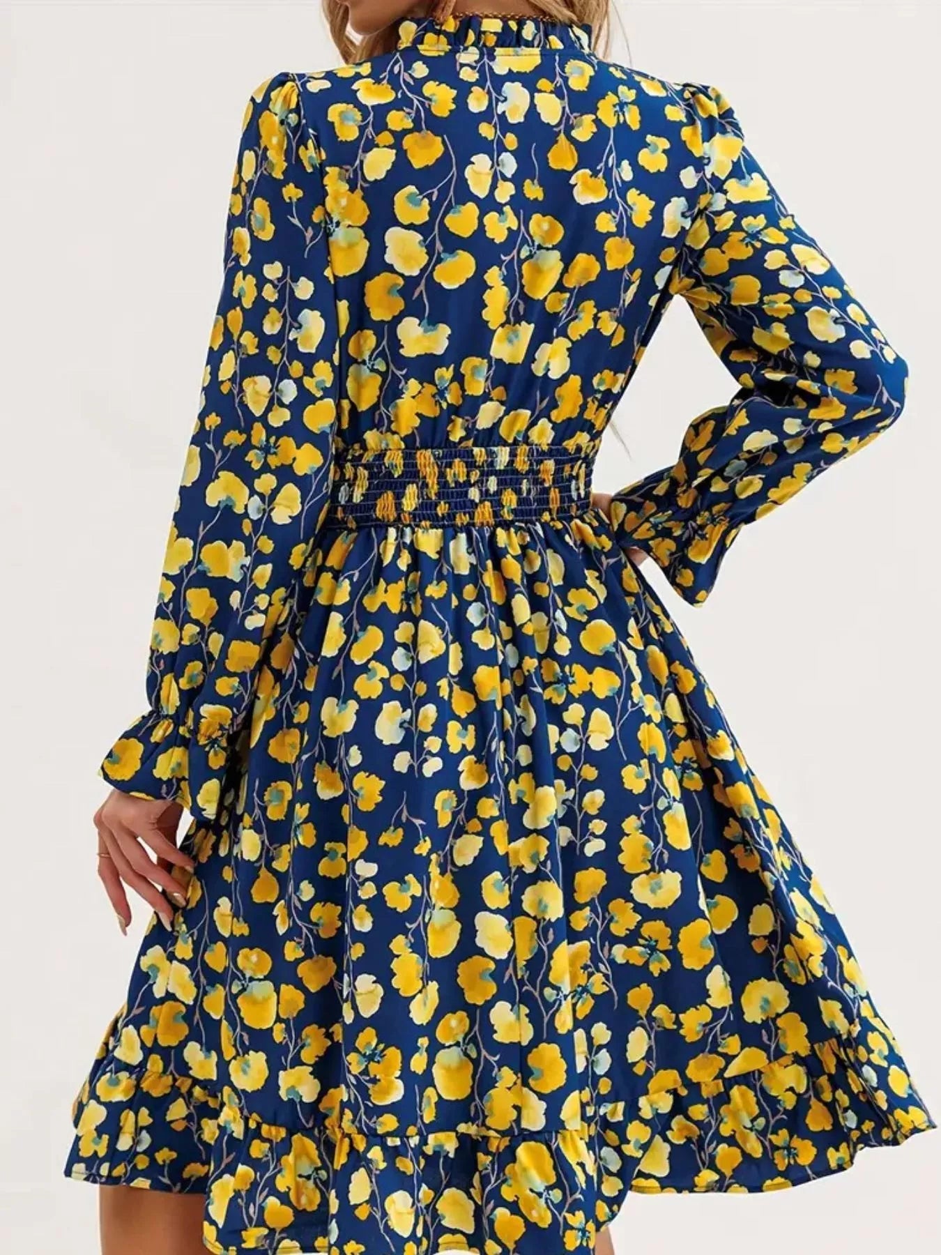 Floral Notched Flounce Sleeve Dress - MAD RUFFI