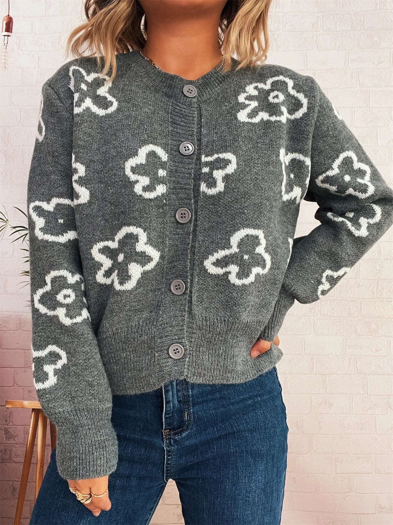 Floral Pattern Button - Up Cardigan - MAD RUFFI