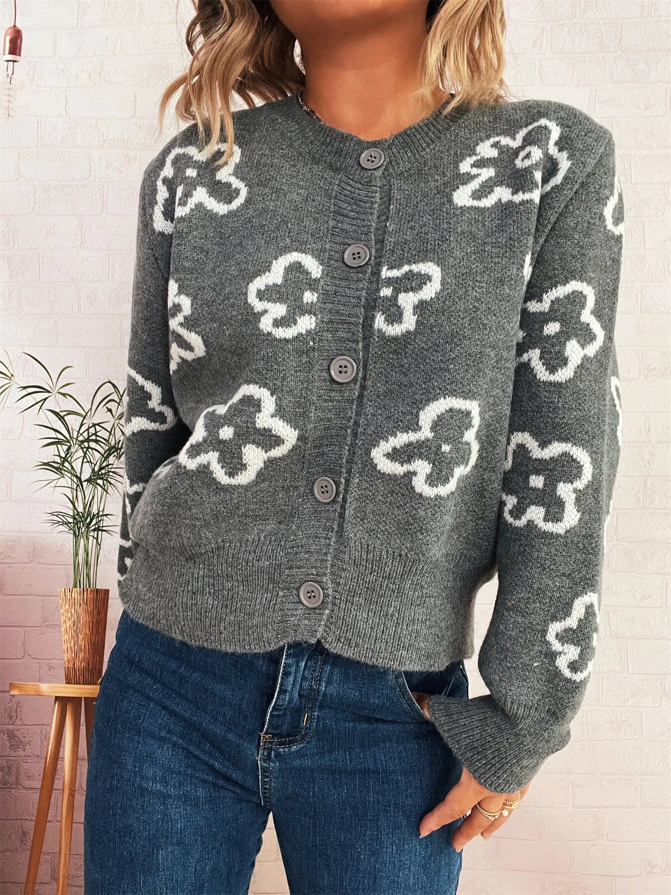 Floral Pattern Button - Up Cardigan - MAD RUFFI