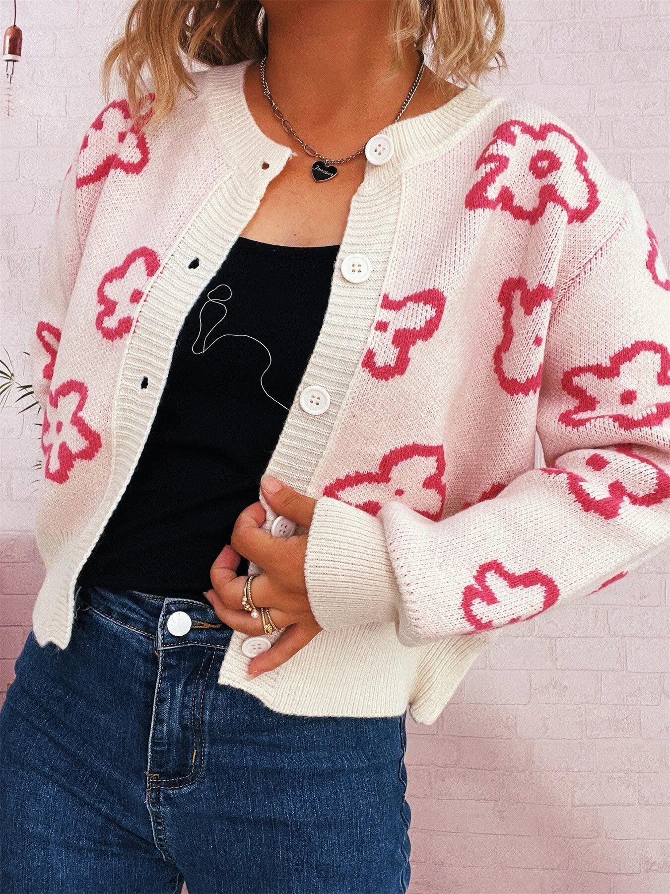 Floral Pattern Button - Up Cardigan - MAD RUFFI