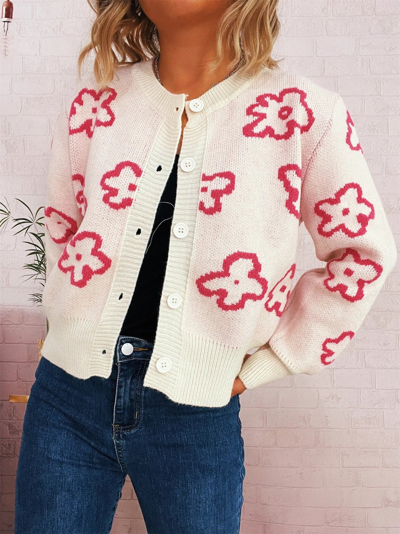 Floral Pattern Button - Up Cardigan - MAD RUFFI