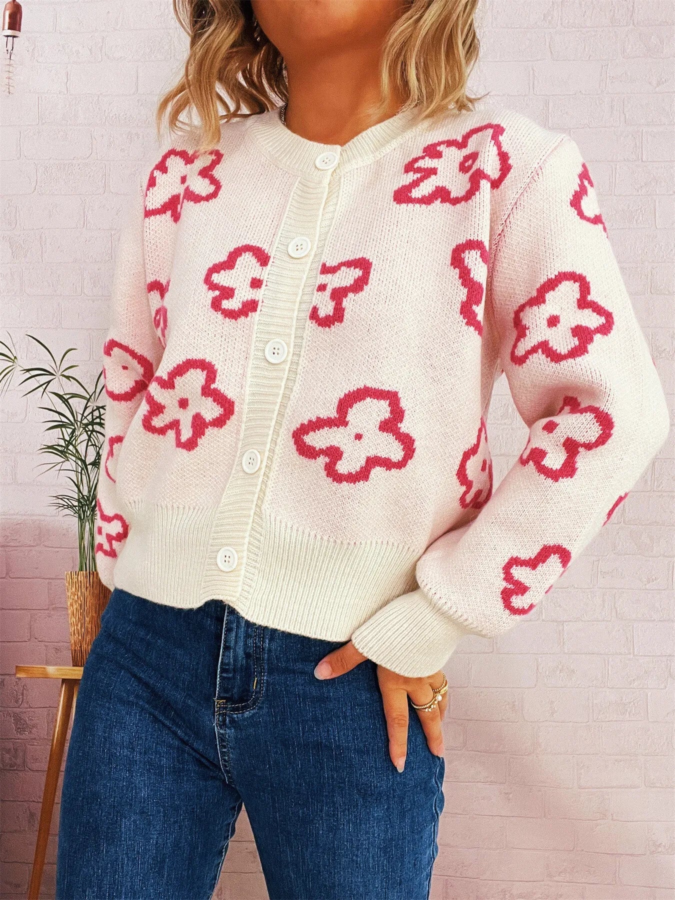 Floral Pattern Button - Up Cardigan - MAD RUFFI