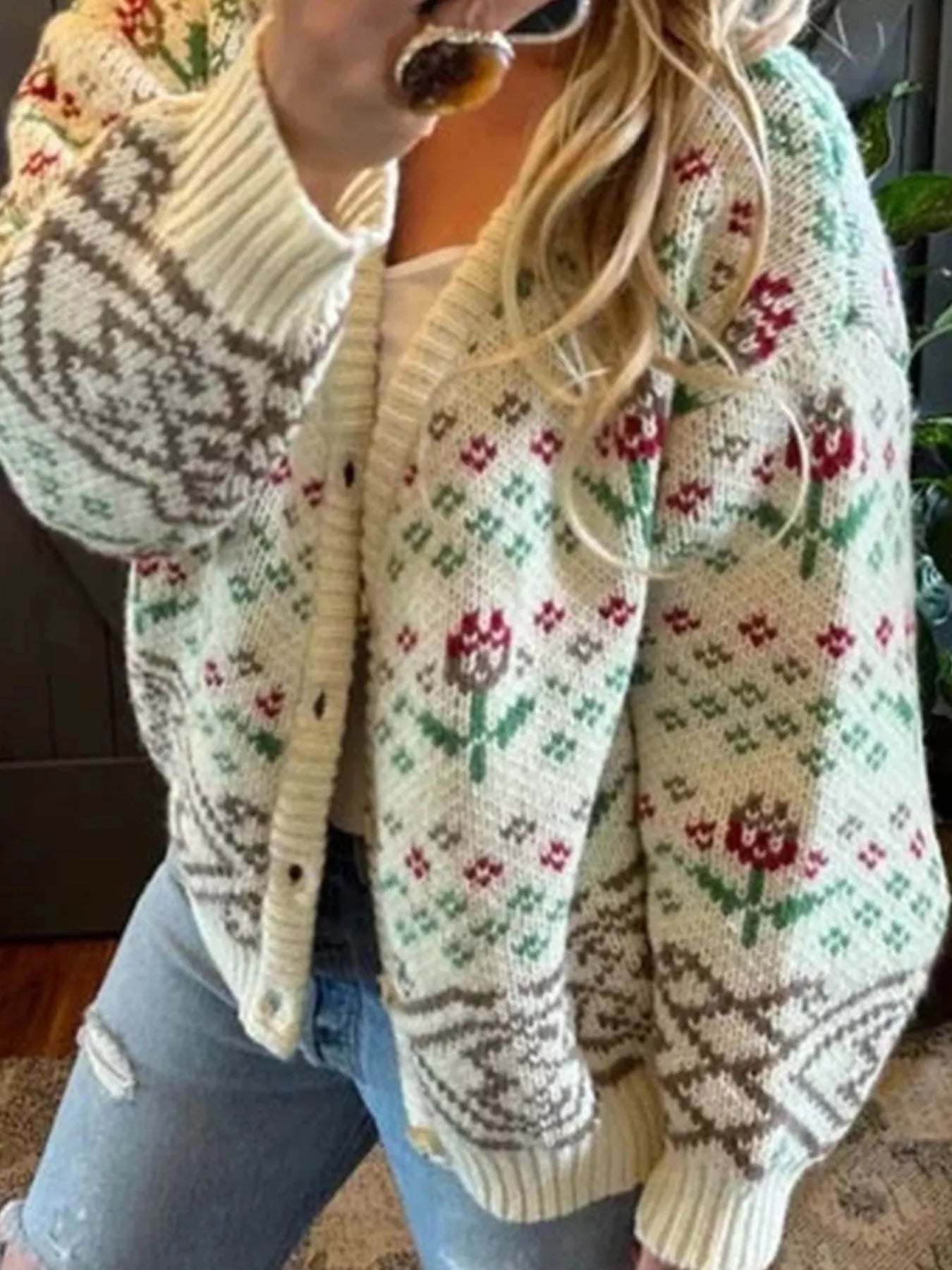 Floral Pattern Button - Up Cardigan - MAD RUFFI