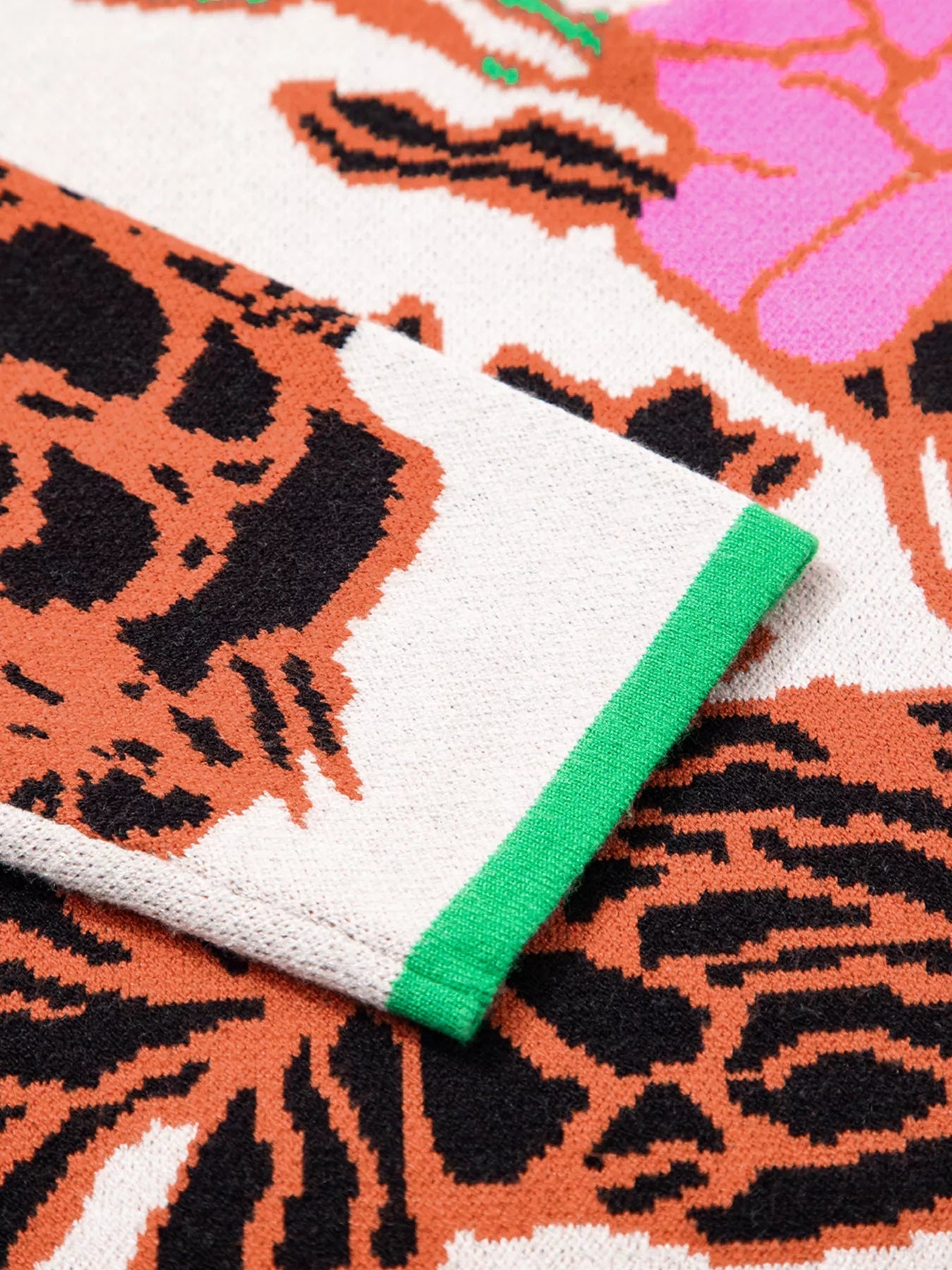 Floral Pattern Knit Quarter Zip Stand Neck Sweater - MAD RUFFI