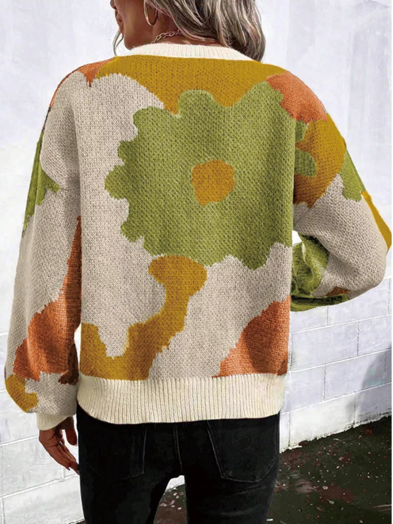 Floral Pattern Round Neck Sweater - MAD RUFFI