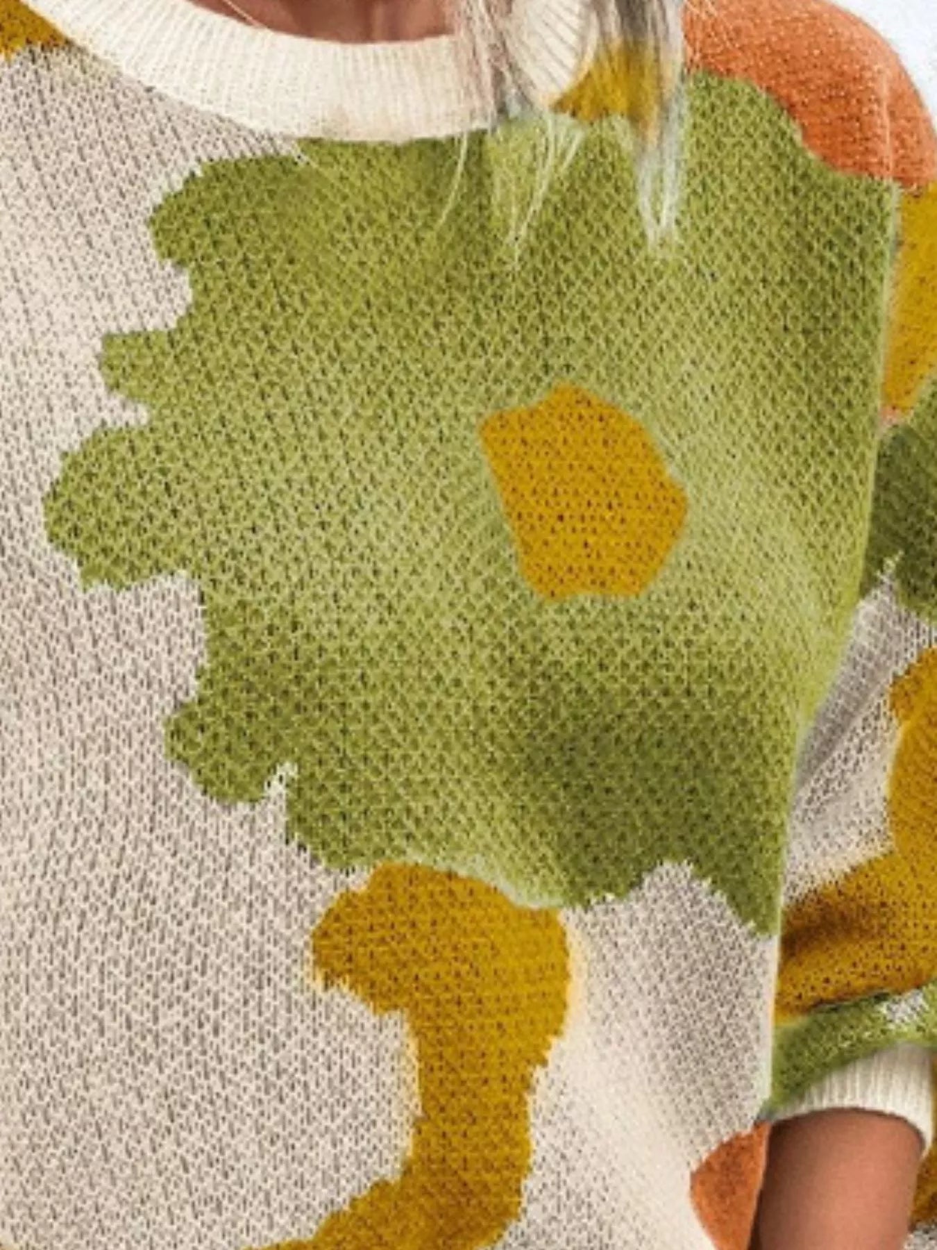 Floral Pattern Round Neck Sweater - MAD RUFFI