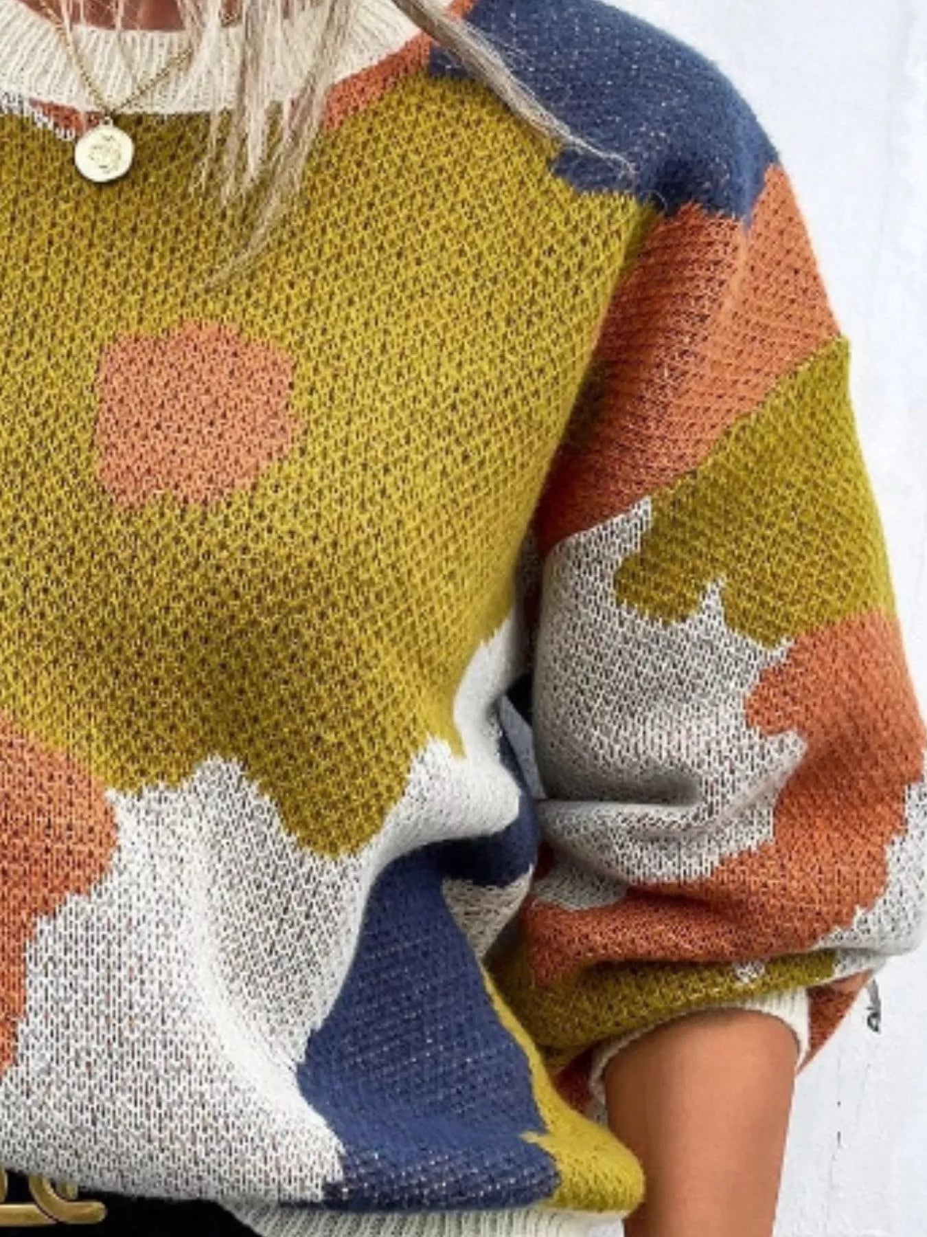 Floral Pattern Round Neck Sweater - MAD RUFFI