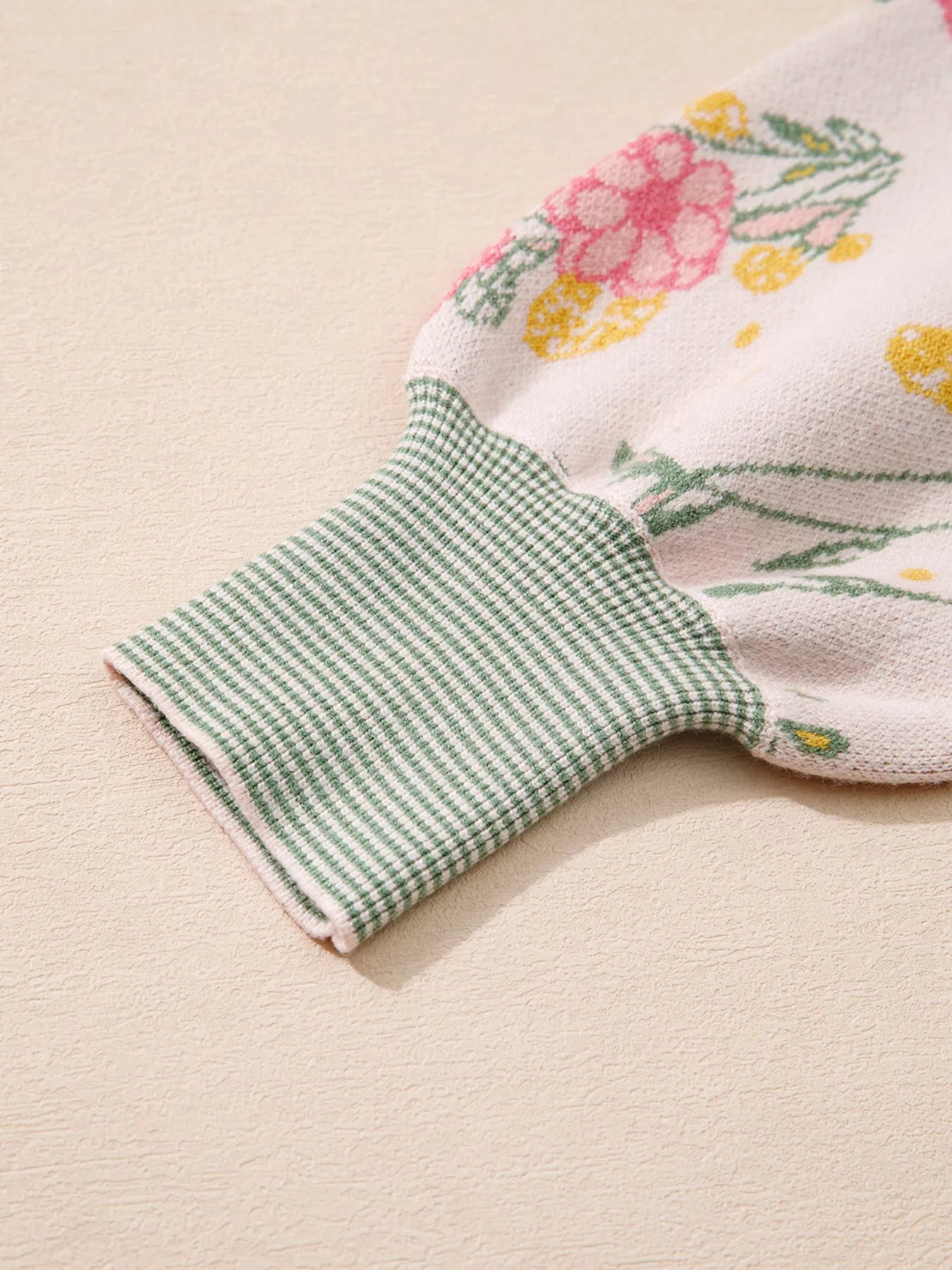 Floral Pattern Striped V Neck Loose Sweater - MAD RUFFI