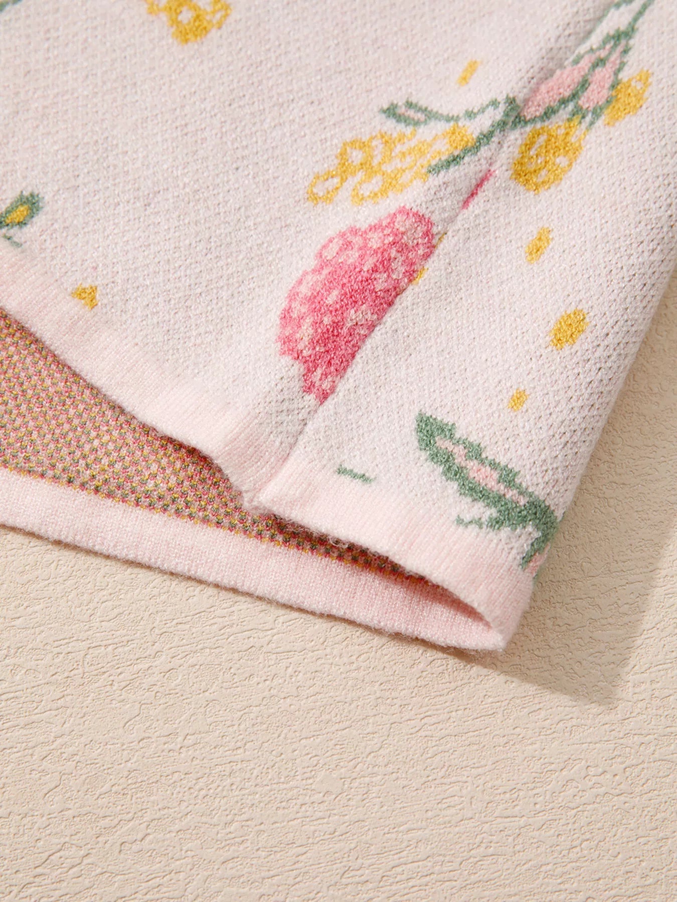 Floral Pattern Striped V Neck Loose Sweater - MAD RUFFI