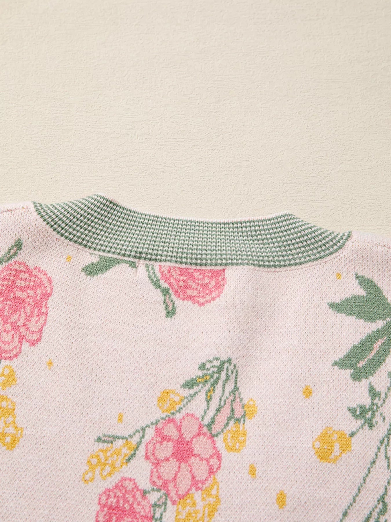 Floral Pattern Striped V Neck Loose Sweater - MAD RUFFI