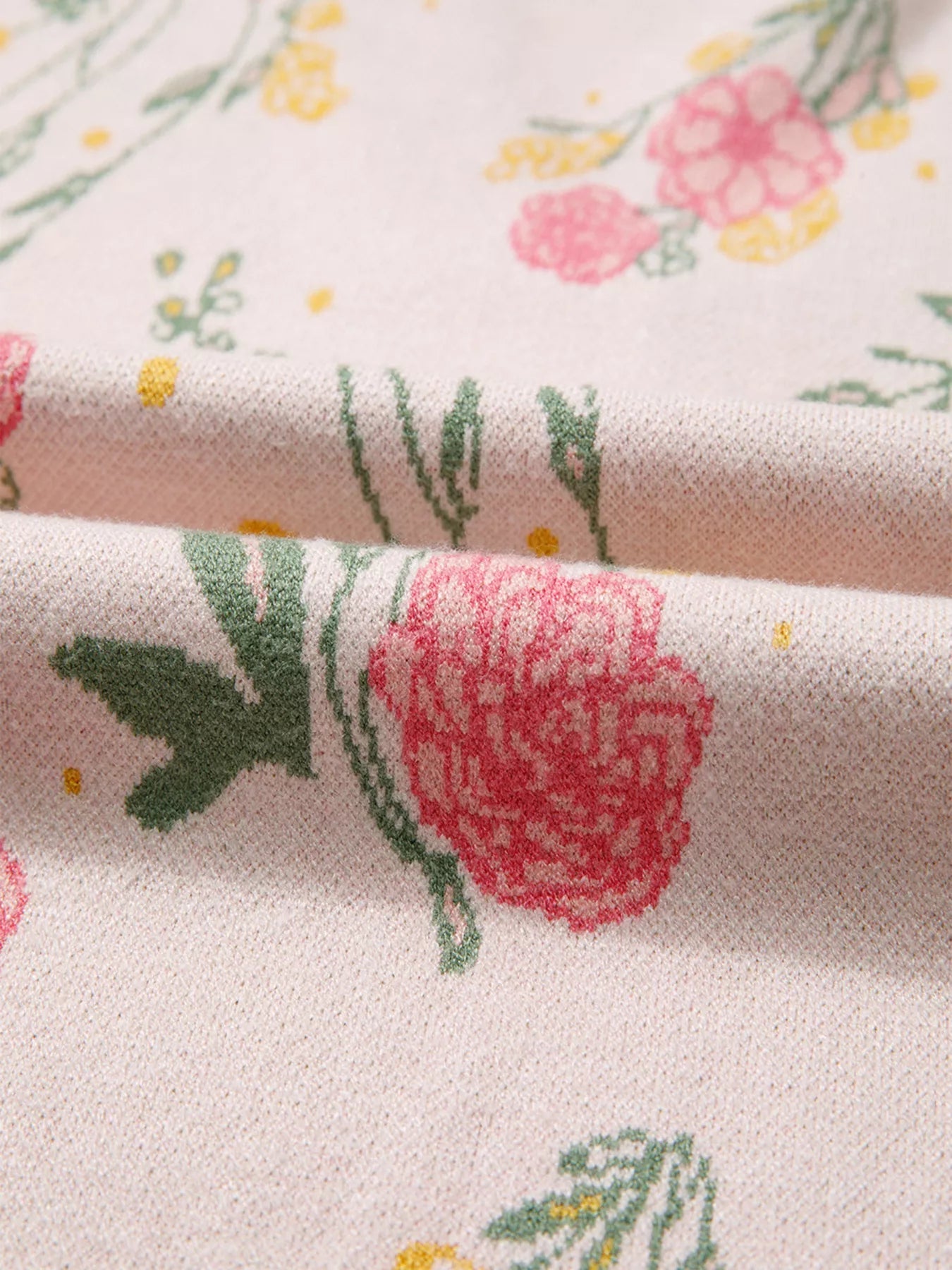 Floral Pattern Striped V Neck Loose Sweater - MAD RUFFI