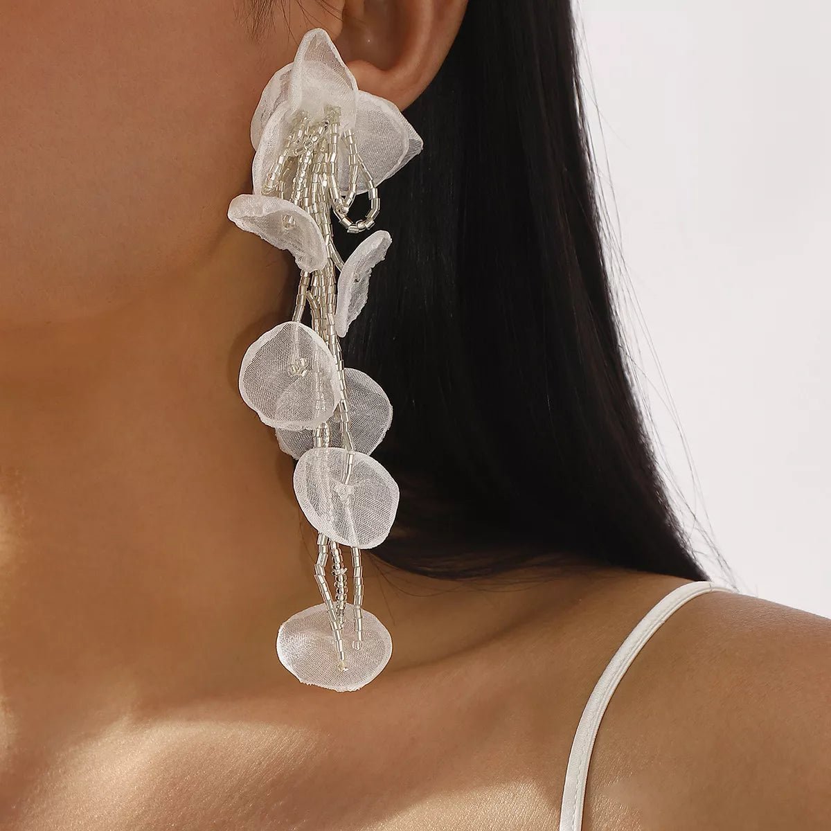 Floral Petal Beaded Tassel Drop Earrings - MAD RUFFI