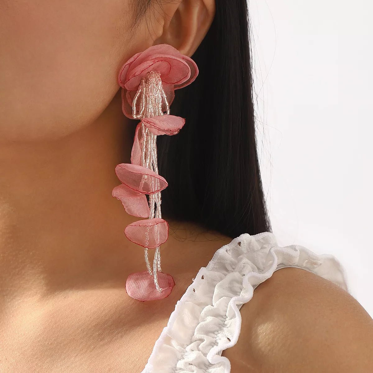 Floral Petal Beaded Tassel Drop Earrings - MAD RUFFI