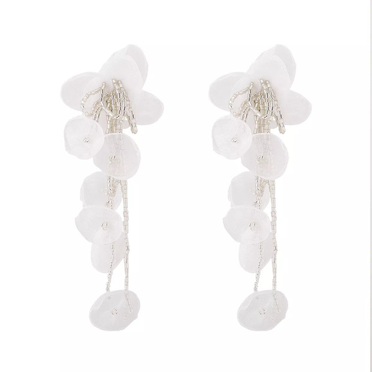 Floral Petal Beaded Tassel Drop Earrings - MAD RUFFI