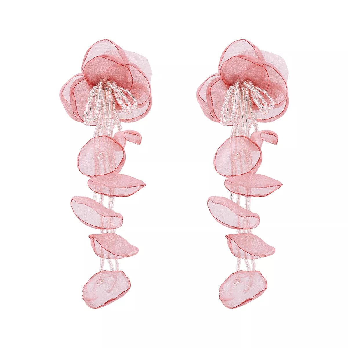 Floral Petal Beaded Tassel Drop Earrings - MAD RUFFI