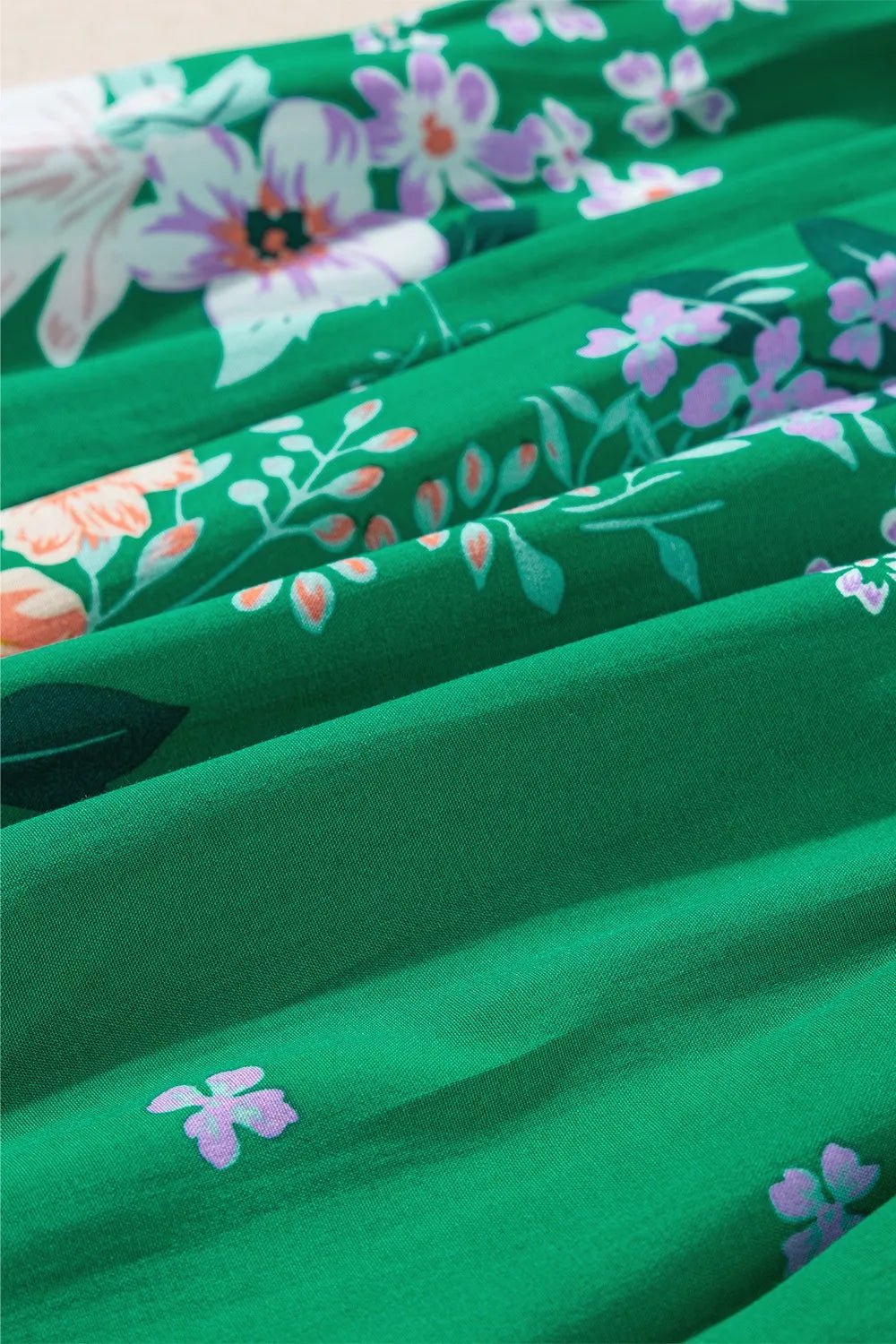 Floral Print Bubble Sleeve Smocked Tiered Midi Dress - MAD RUFFI