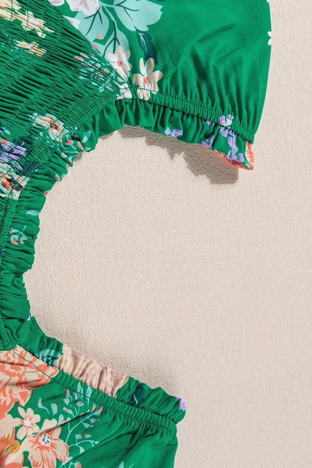 Floral Print Bubble Sleeve Smocked Tiered Midi Dress - MAD RUFFI