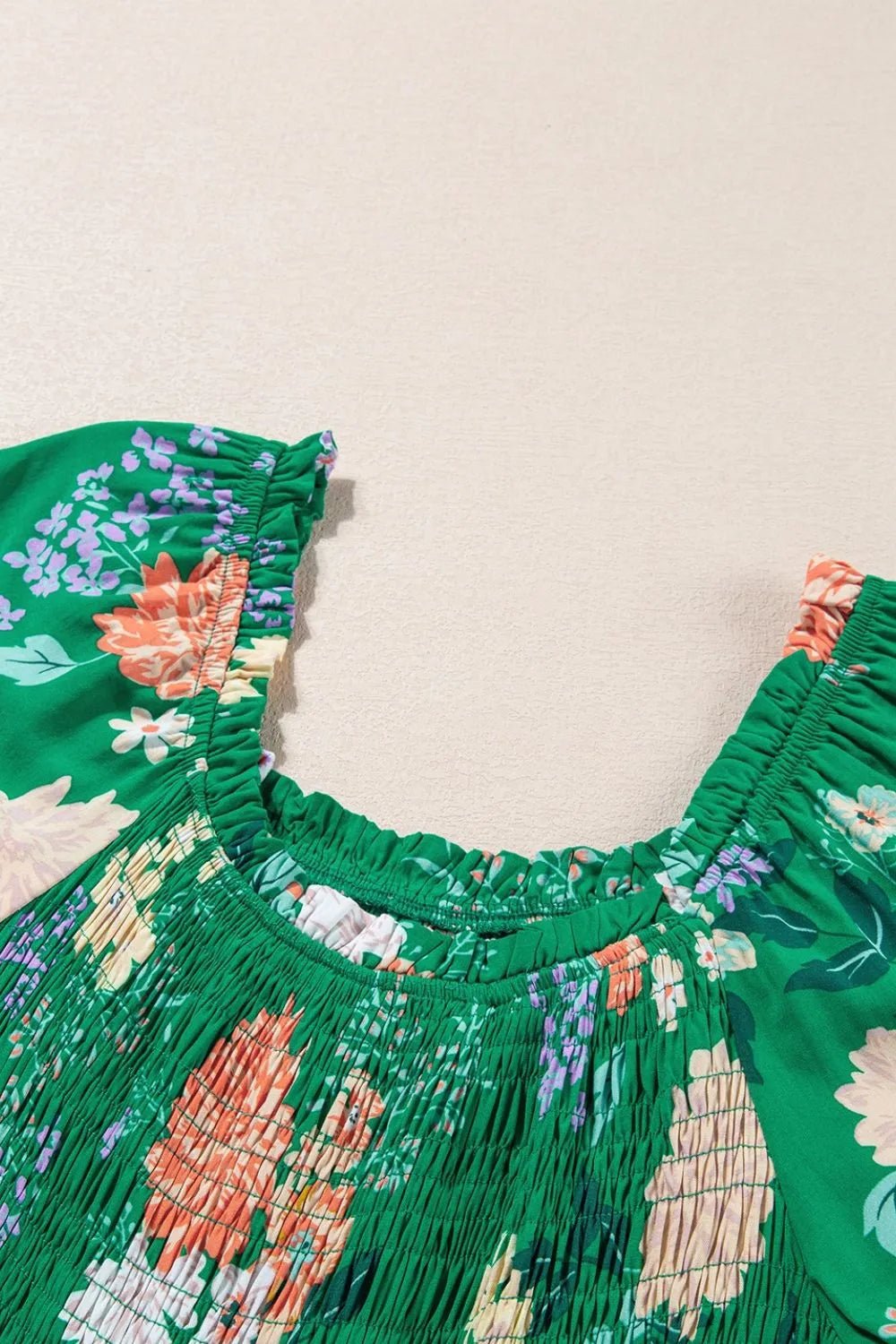 Floral Print Bubble Sleeve Smocked Tiered Midi Dress - MAD RUFFI