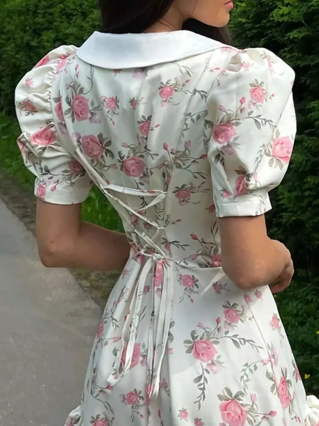 Floral Print Button - Front Ruffle Hem Dress - MAD RUFFI