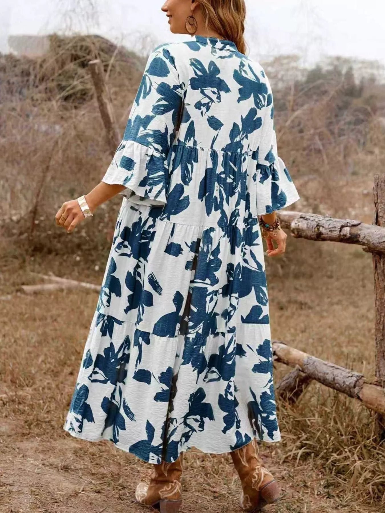 Floral Print Button Front Tiered Dress - MAD RUFFI