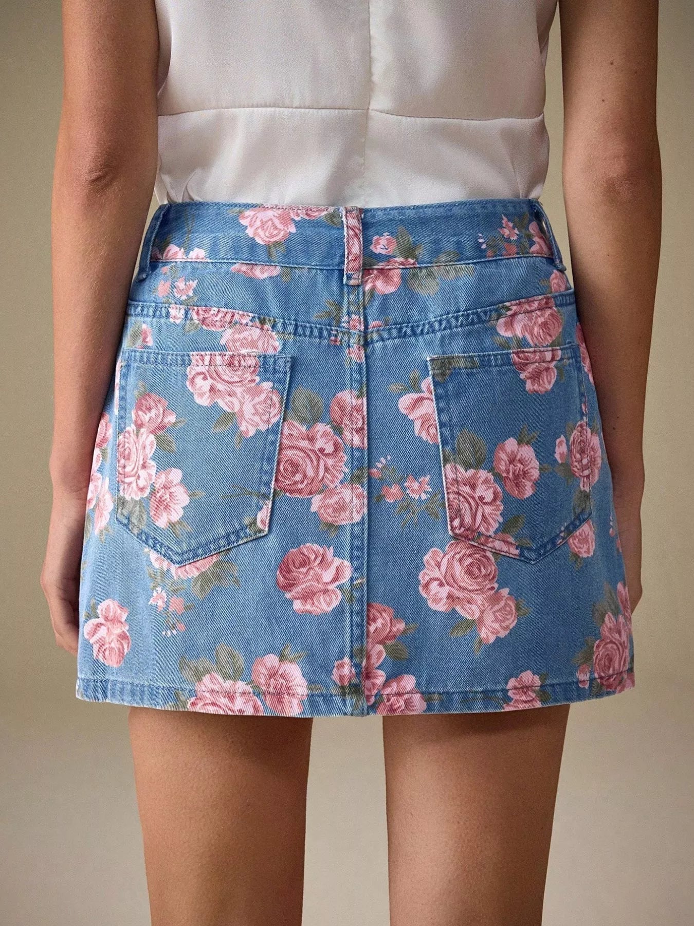 Floral Print Denim Skirt - MAD RUFFI