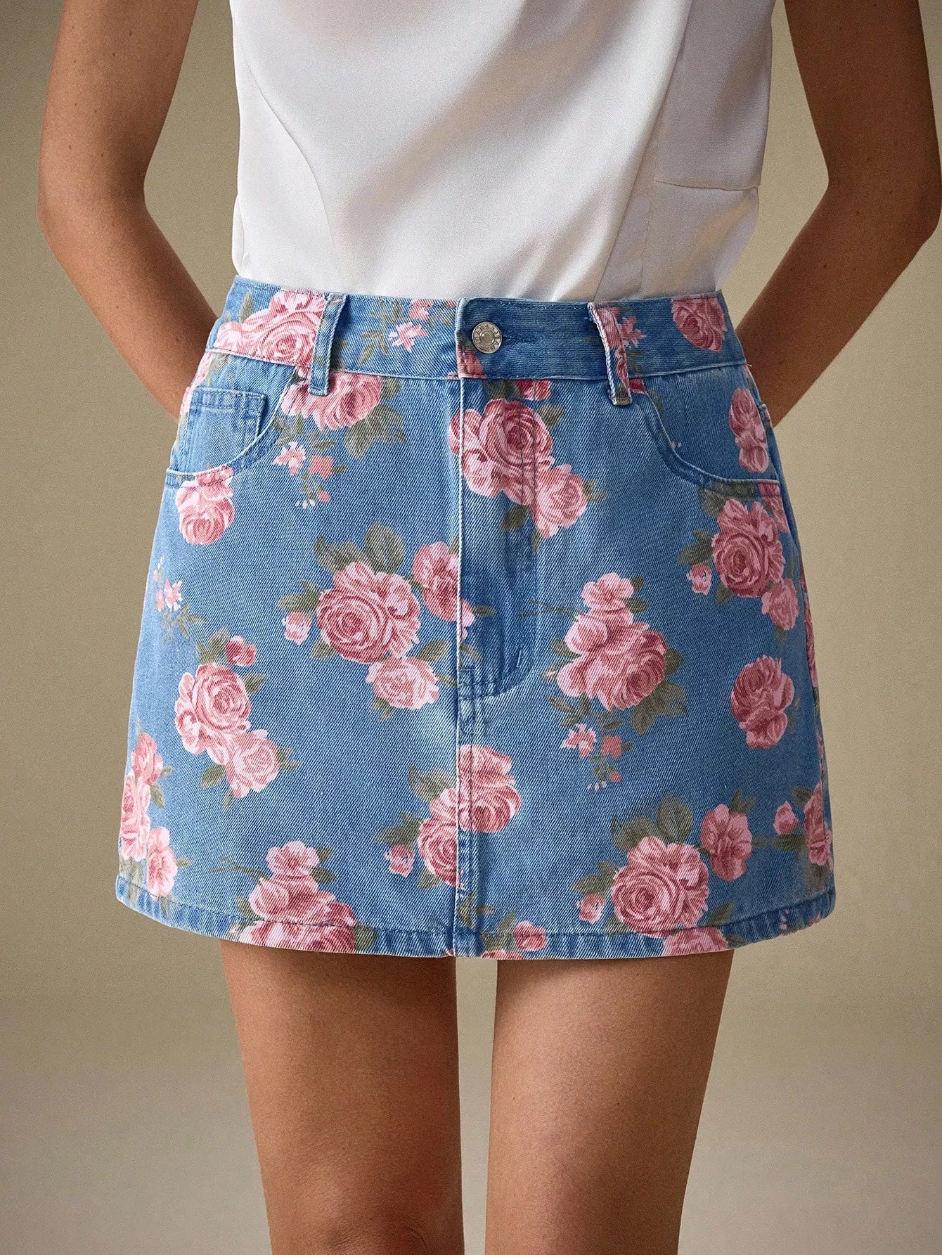 Floral Print Denim Skirt - MAD RUFFI