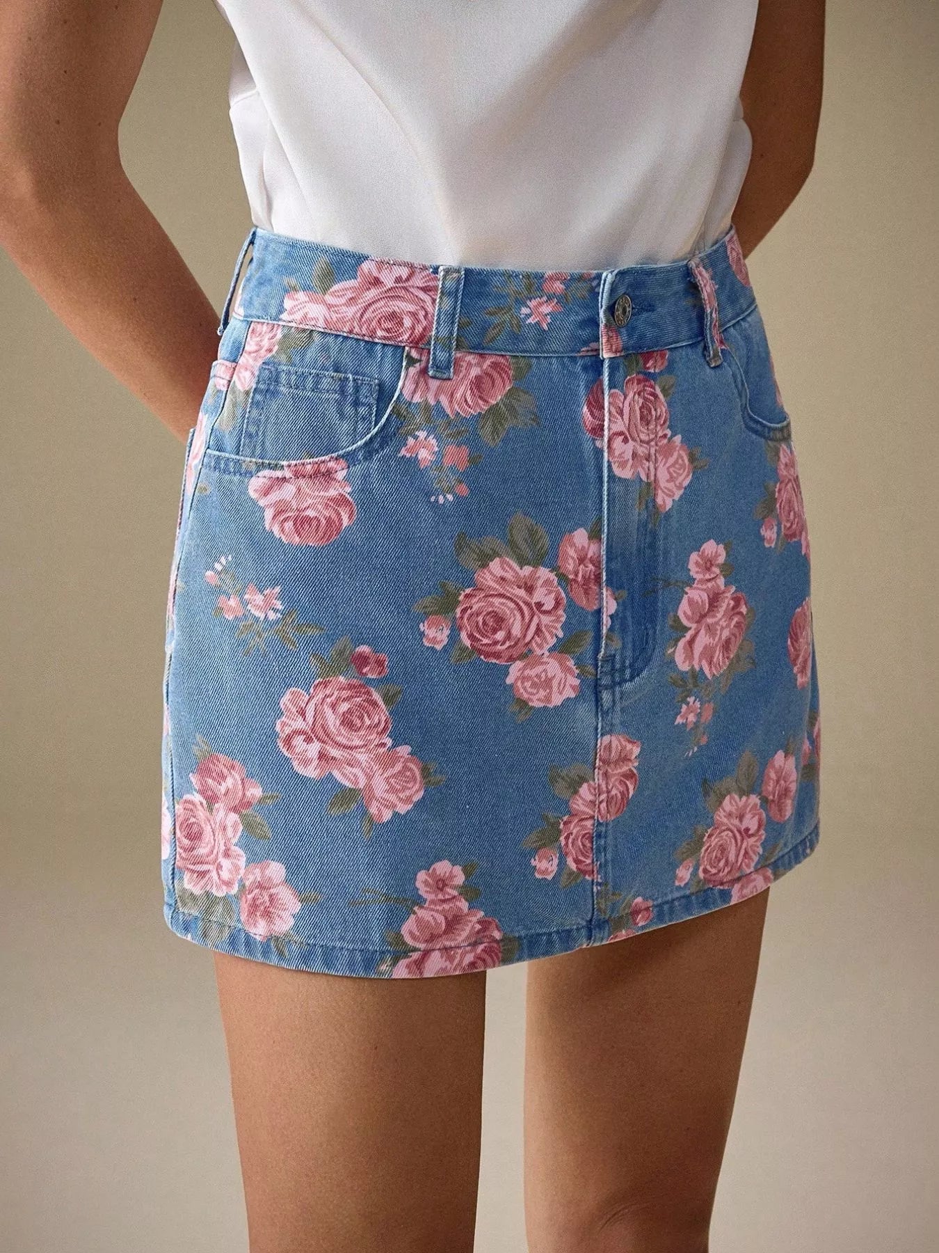 Floral Print Denim Skirt - MAD RUFFI