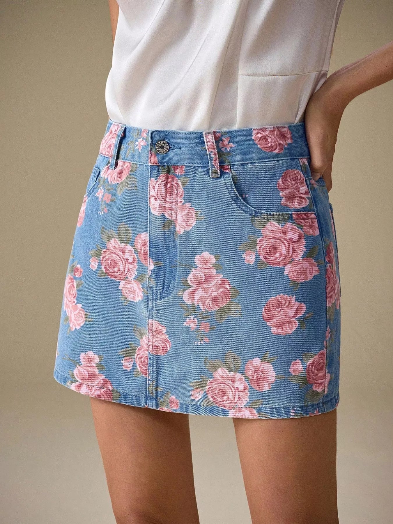 Floral Print Denim Skirt - MAD RUFFI