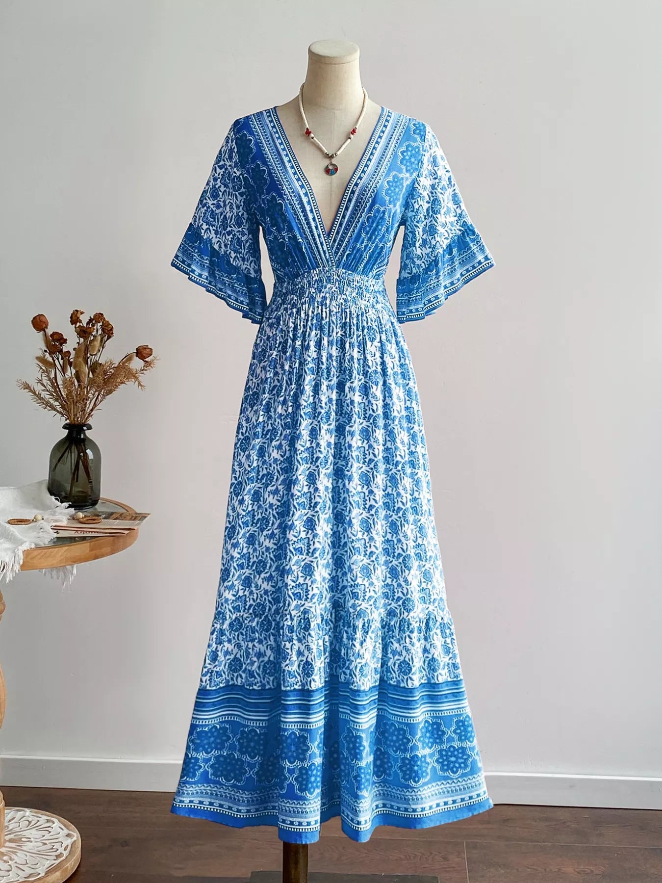 Floral Print Flounce Sleeve Dress - MAD RUFFI