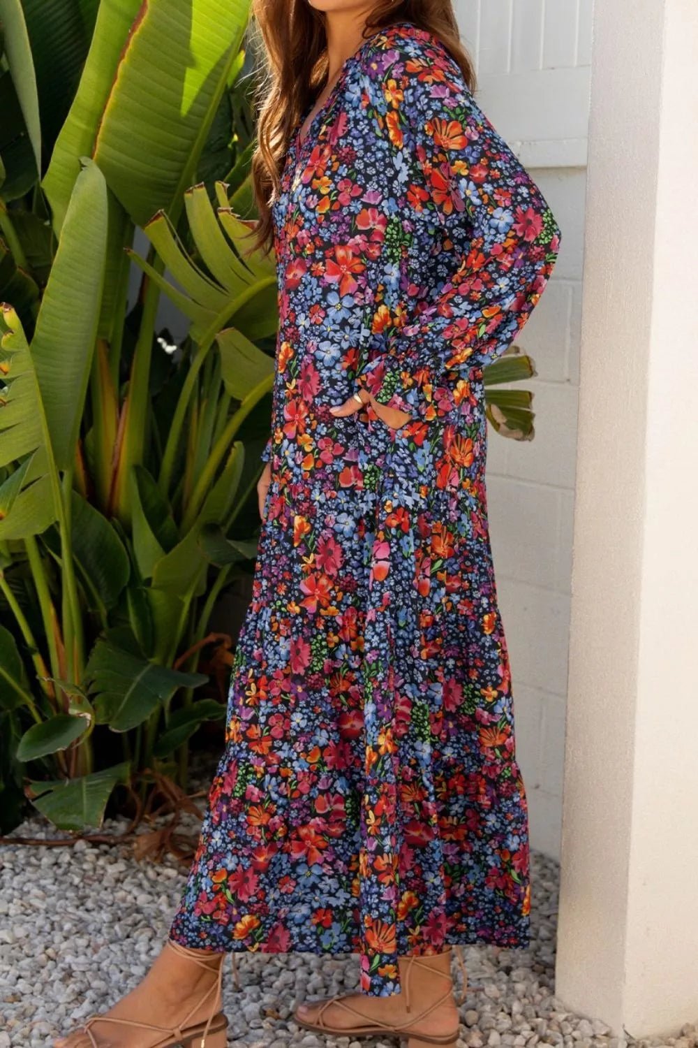 Floral Print Flounce Sleeve Dress - MAD RUFFI