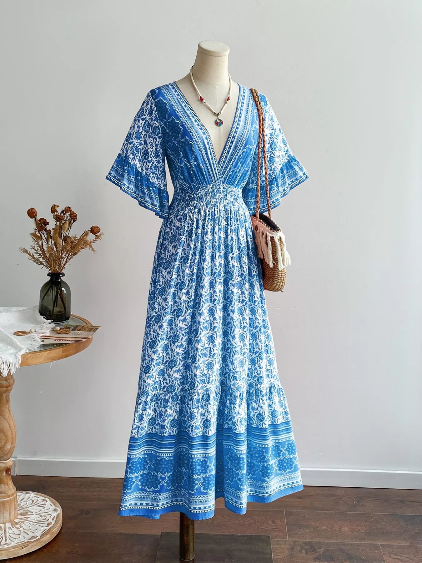 Floral Print Flounce Sleeve Dress - MAD RUFFI