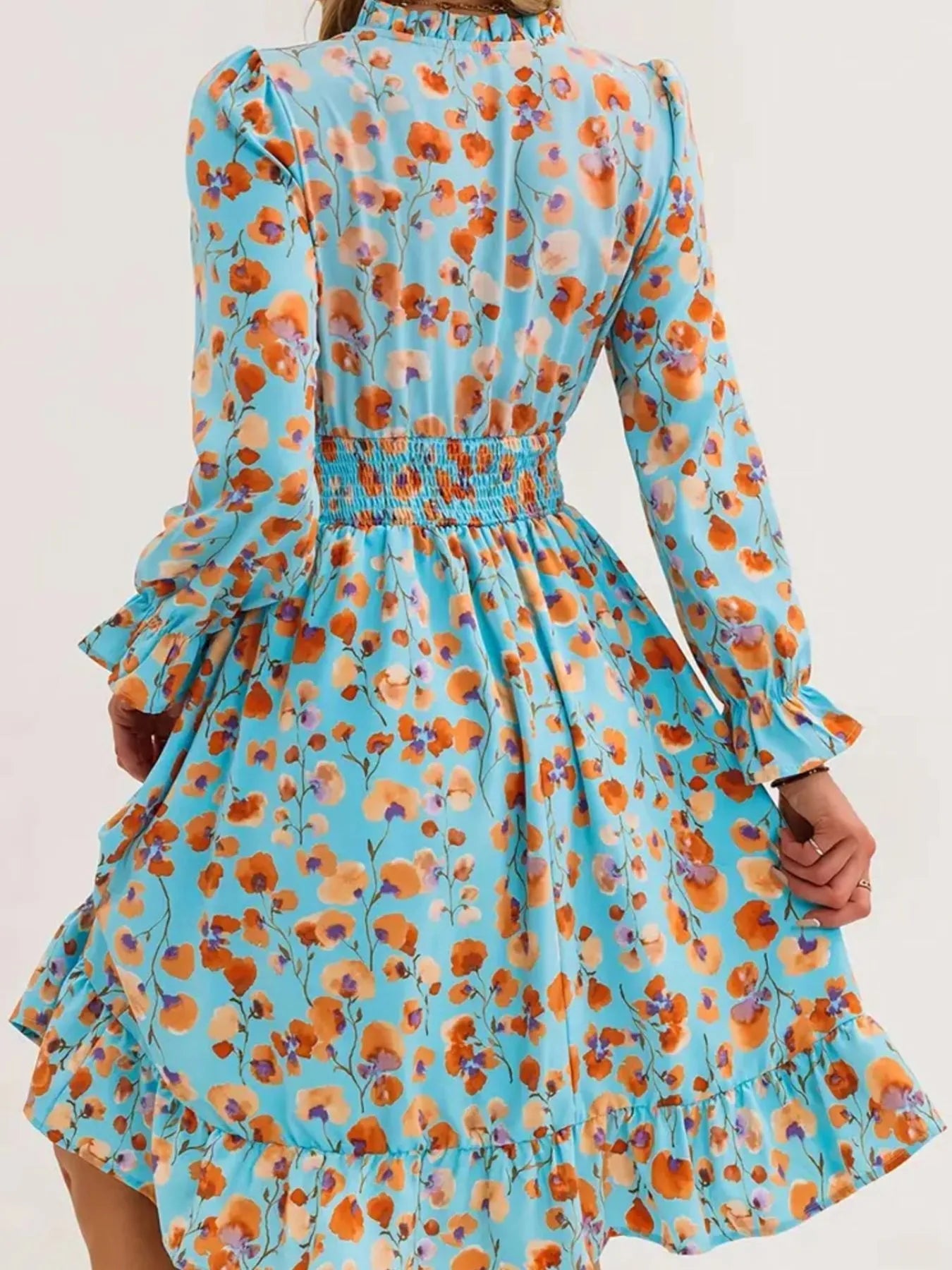 Floral Print Flounce Sleeve Ruffle Hem Dress - MAD RUFFI