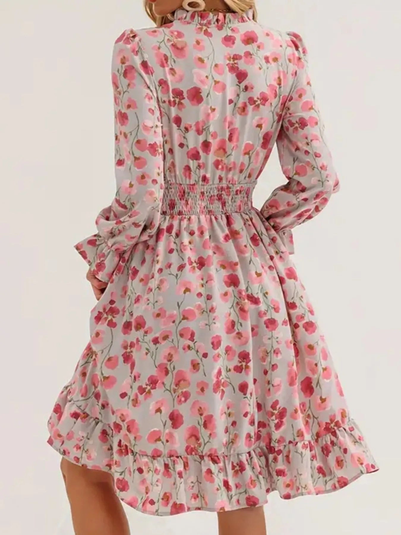 Floral Print Flounce Sleeve Ruffle Hem Dress - MAD RUFFI