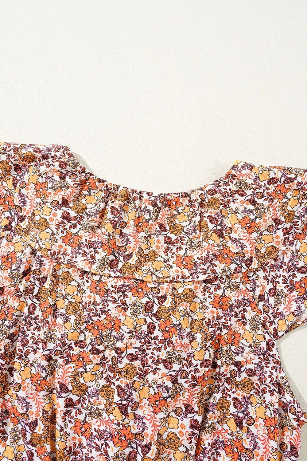 Floral Print Knot V Neck Ruffled Sleeve Blouse - MAD RUFFI