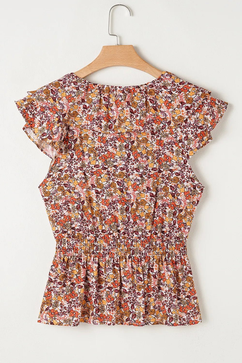 Floral Print Knot V Neck Ruffled Sleeve Blouse - MAD RUFFI