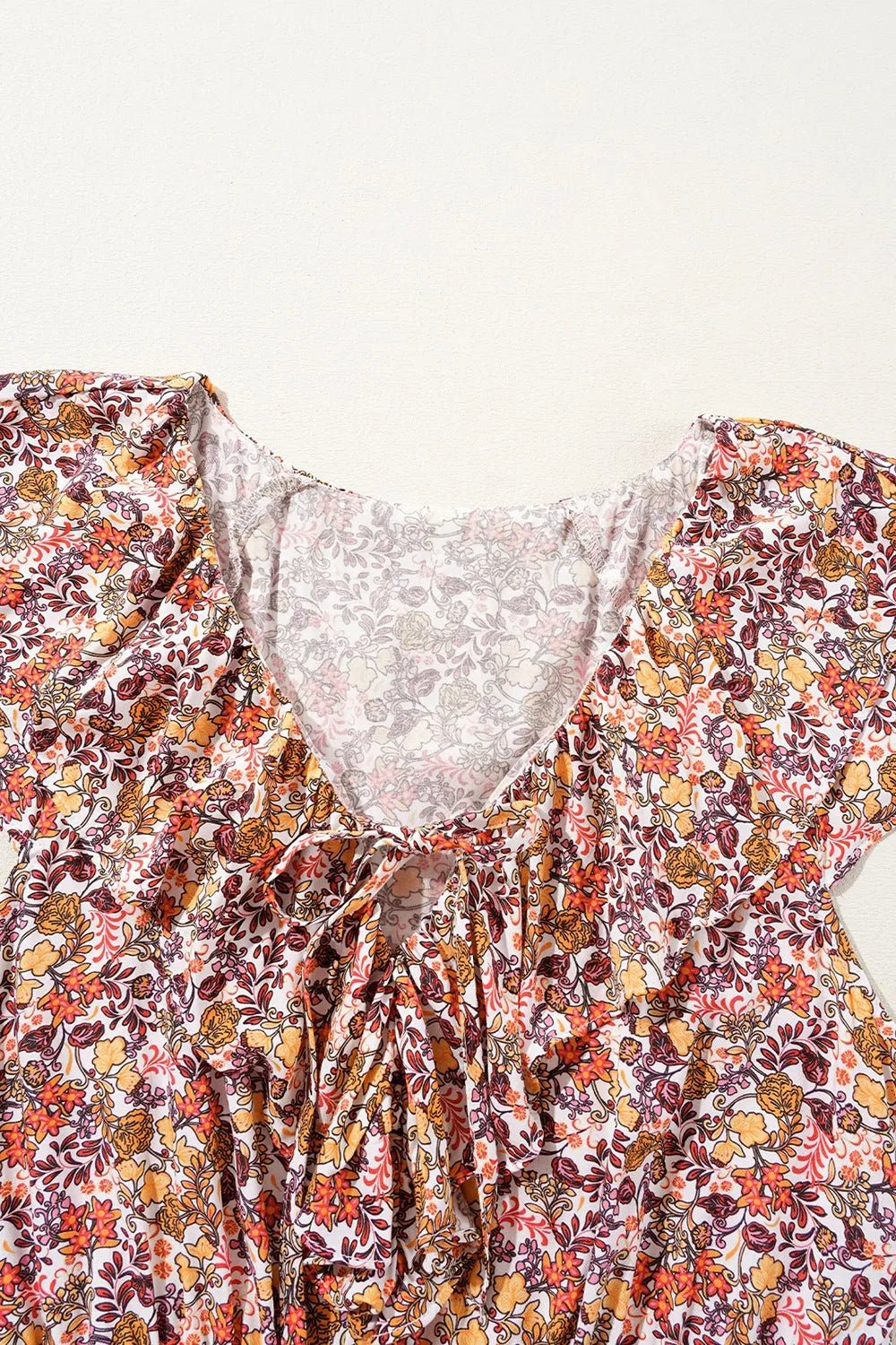 Floral Print Knot V Neck Ruffled Sleeve Blouse - MAD RUFFI