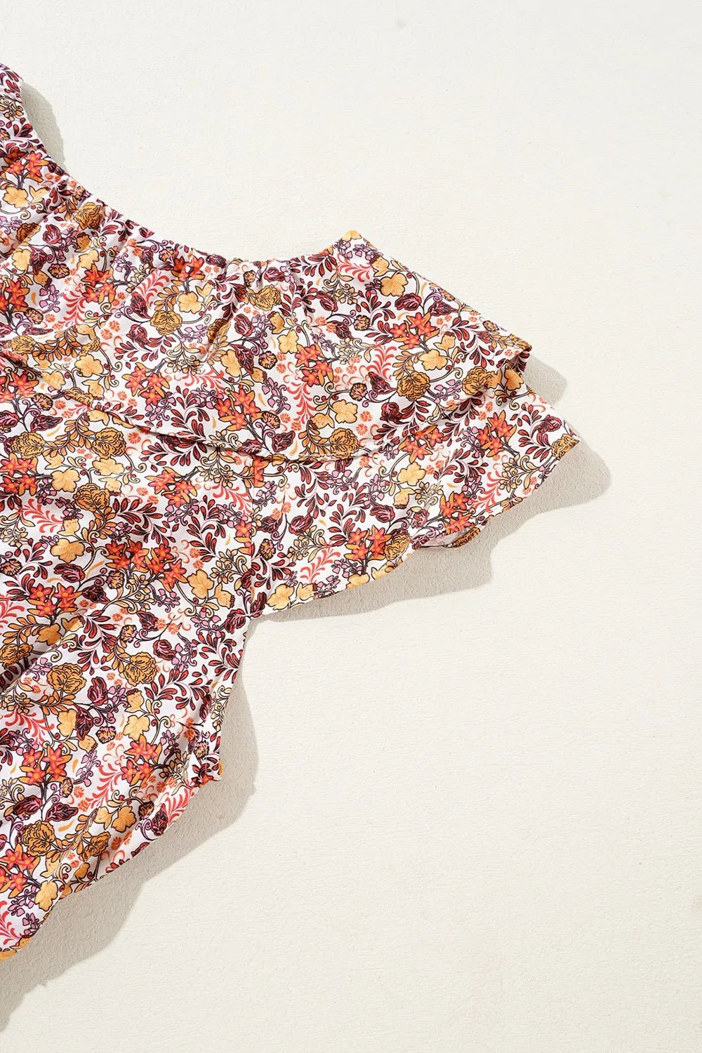 Floral Print Knot V Neck Ruffled Sleeve Blouse - MAD RUFFI